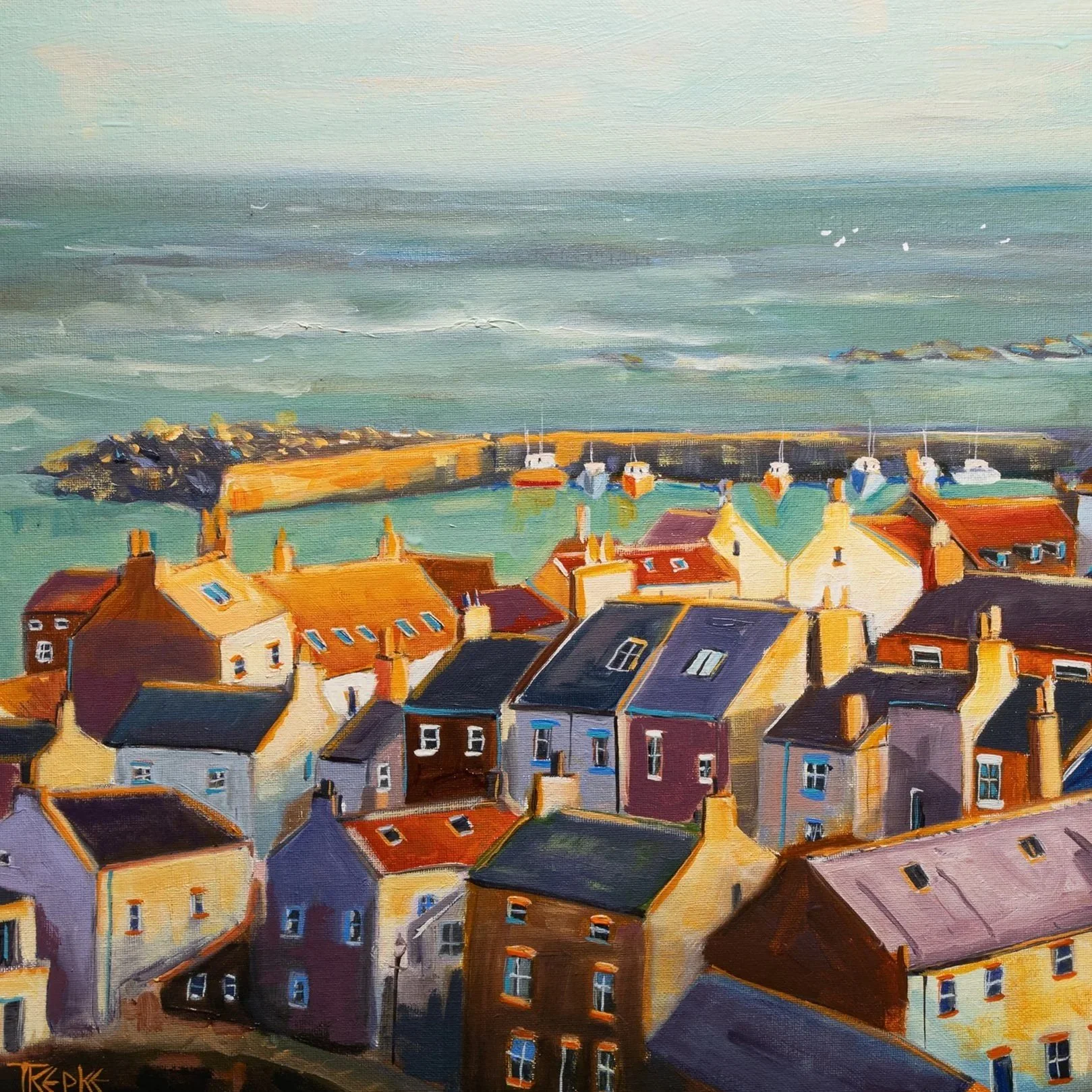 Evening Light At Staithes Oil On canvas Board 50cm x 40cm