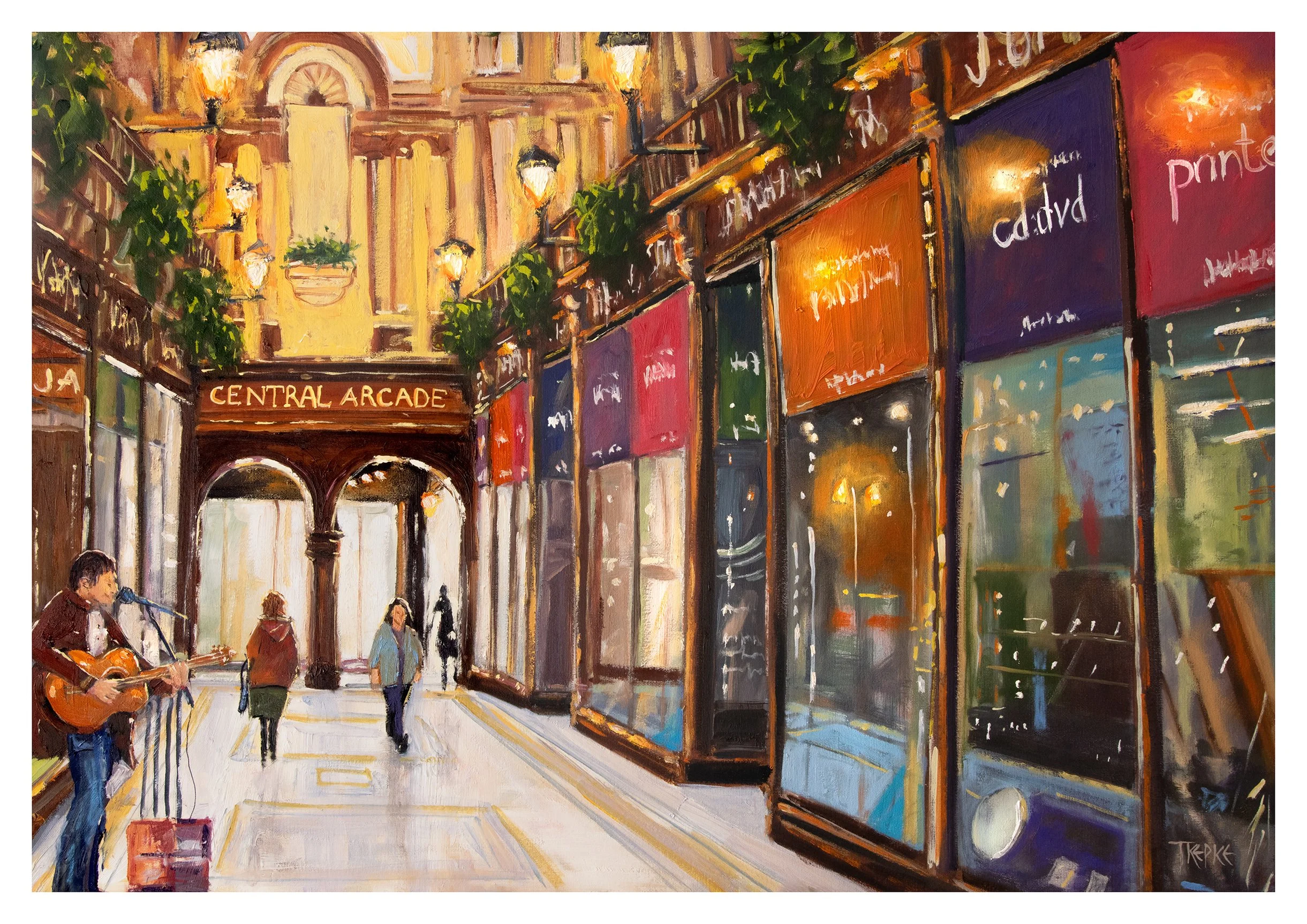 ARCADE BUSKER - CENTRAL ARCADE OIL ON STRETCHED CANVAS 80X60CM