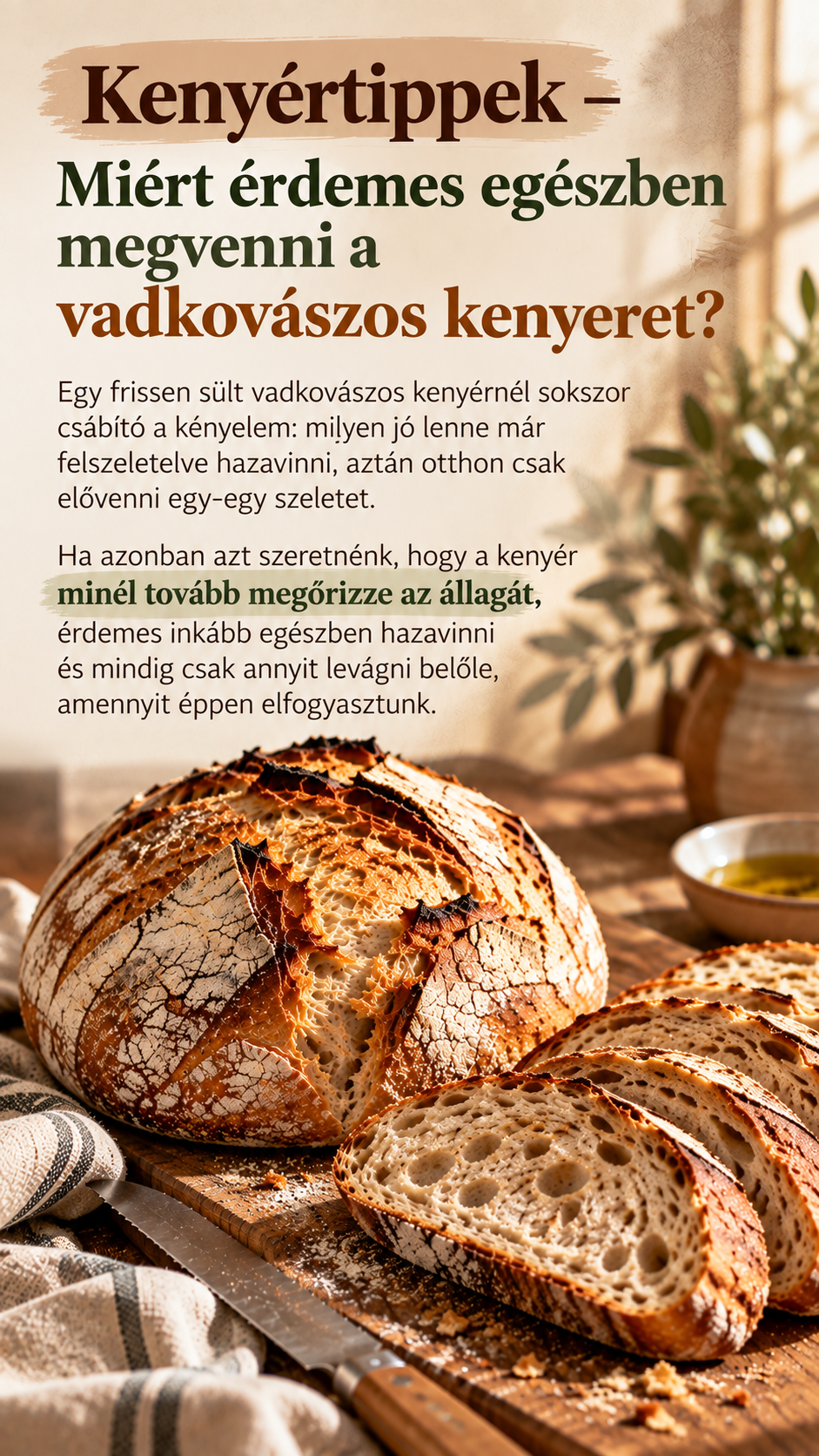 Kenyértippek – Miért érdemes egészben megvenni a vadkovászos kenyeret?