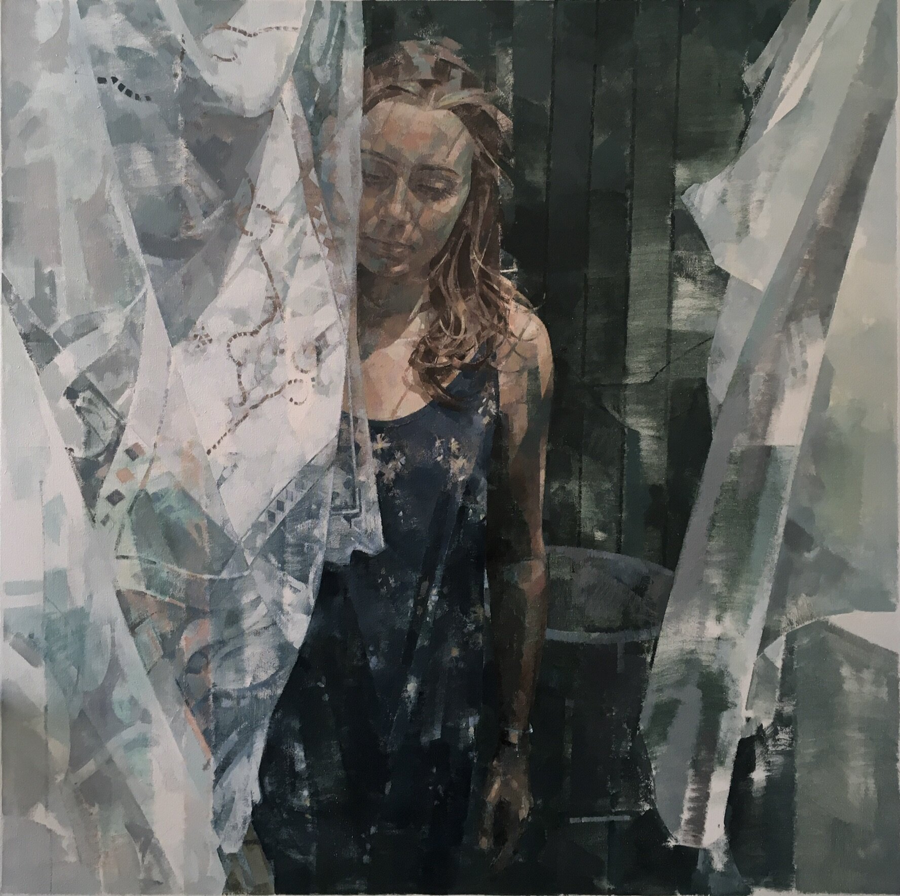 girl with linen cloths  100cm x 100cm  2018