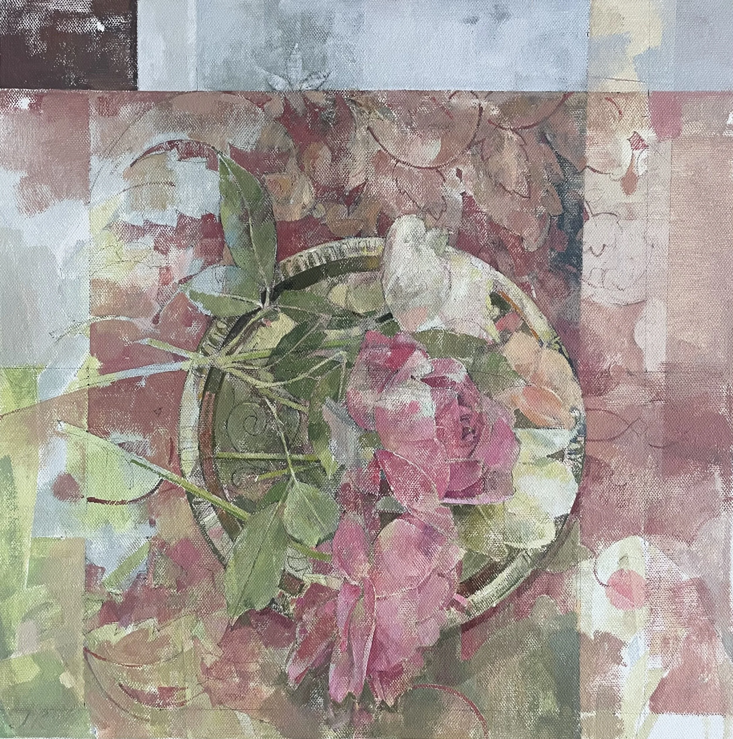 brass plate and roses