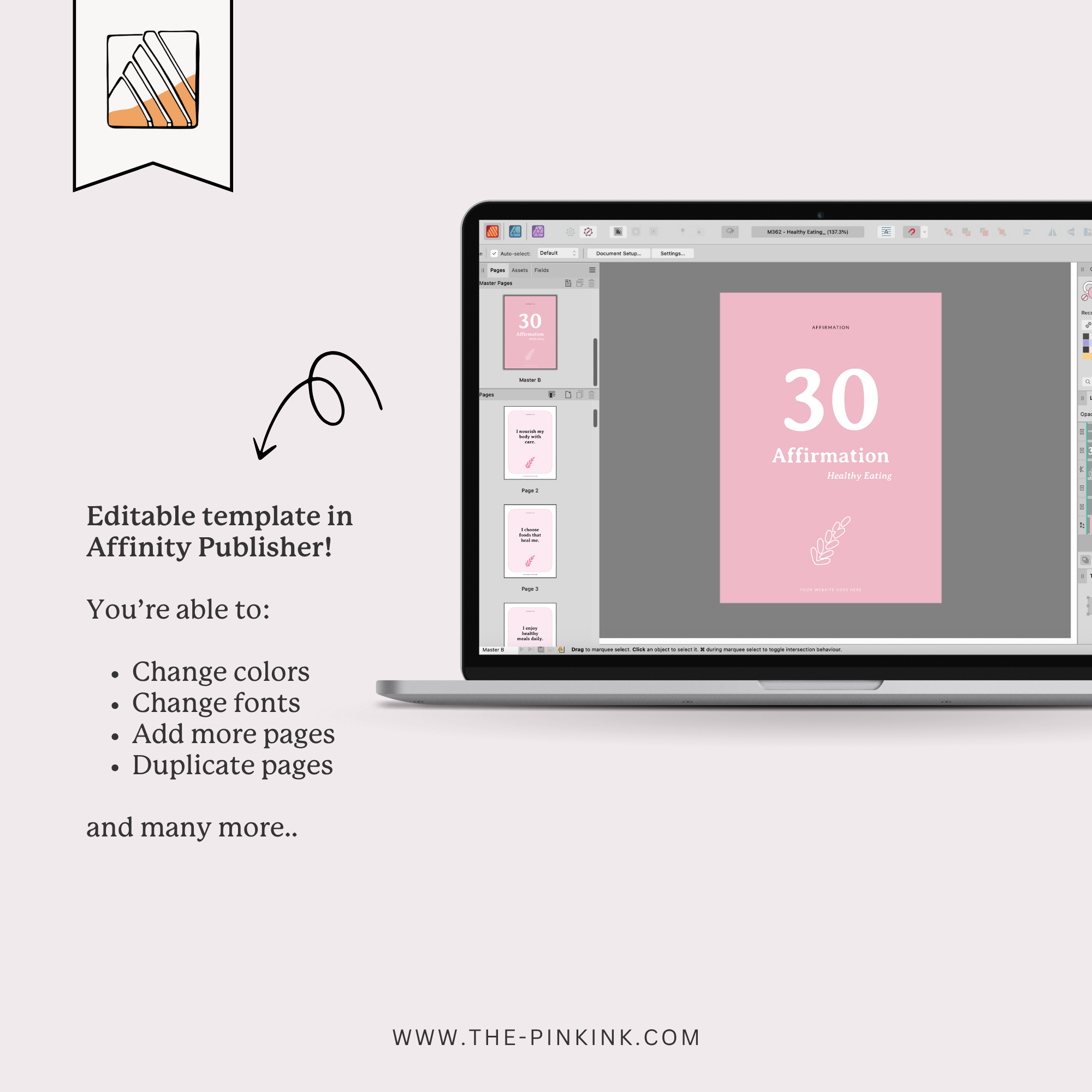 Healthy Eating PLR Affirmation Cards for Affinity Publisher — The Pink ...