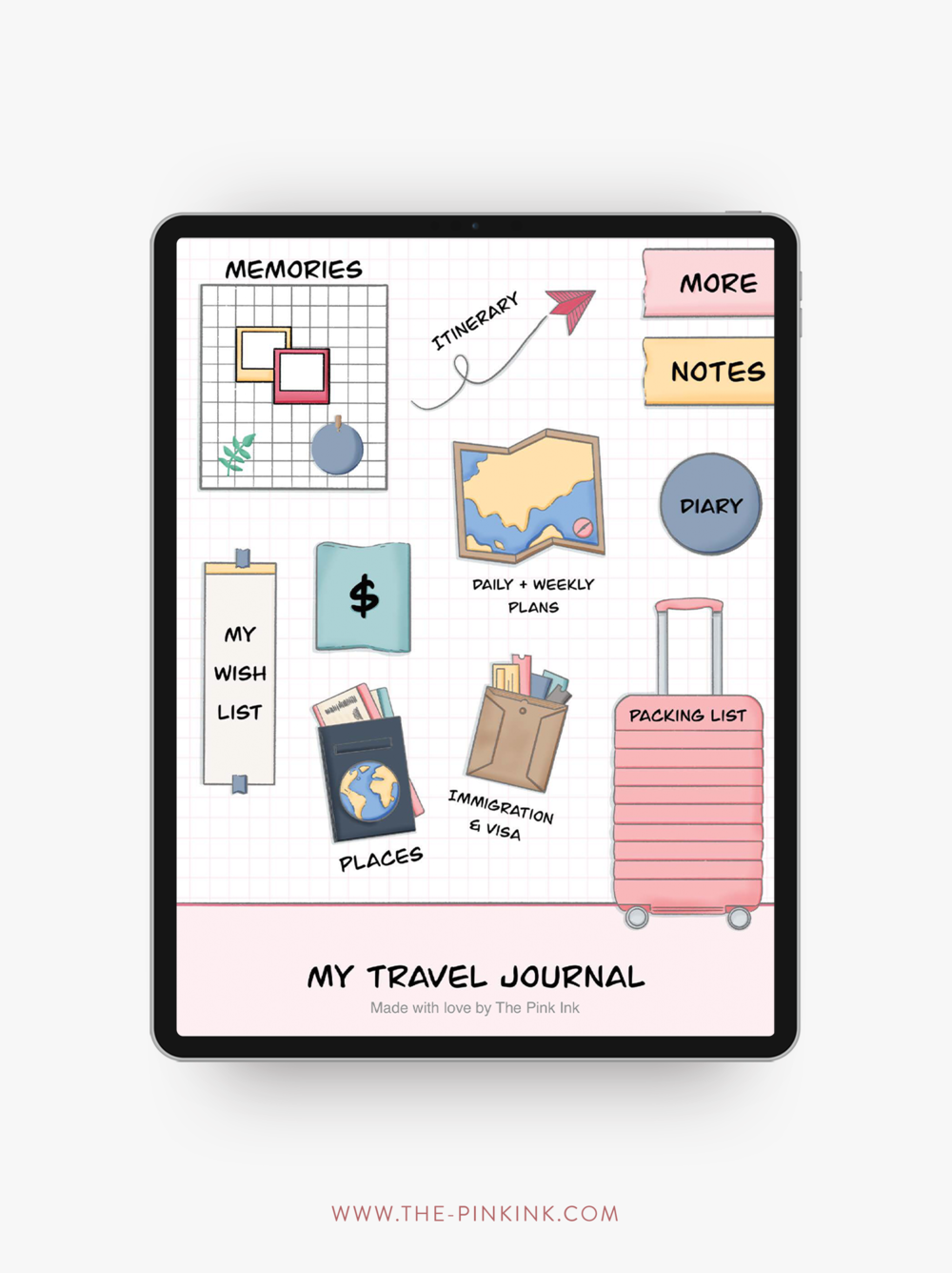 The Travel Journal from Kunitsa Co. Plan & Reflect on Vacations & Trips Lavender Pink