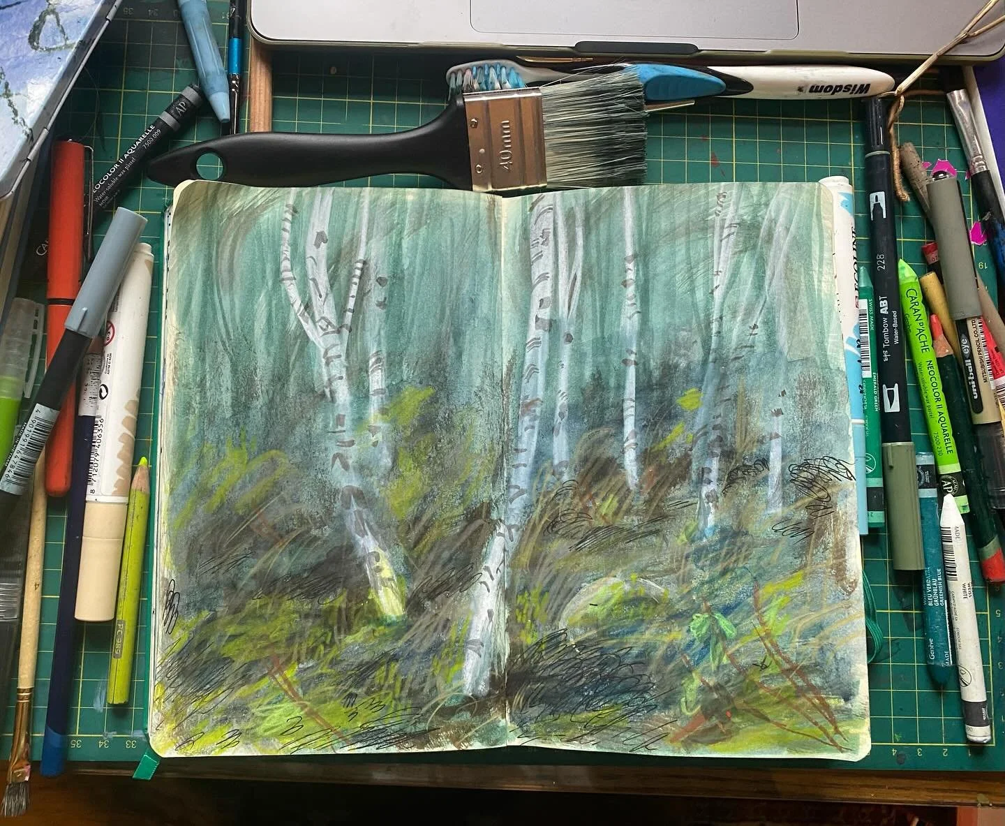 Drawing my subject? 🙂&zwj;&harr;️❌ drawing nice trees and foliage? 🙂&zwj;↕️👍

ft. Weechi being an unbothered king at Maggies need to terrorise him 

🏷️ 
#kidlit #sketch #sketchbook #natureillustration #observation #drawtosee #drawing #observation