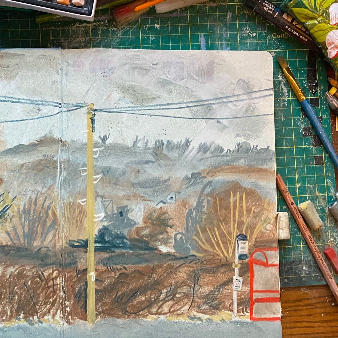 rainy skies outside ☔️☔️

🏷️ 
#csacbi #kidlit #childrensbooks #sketch #pastel #observational #sketch #sketchbook