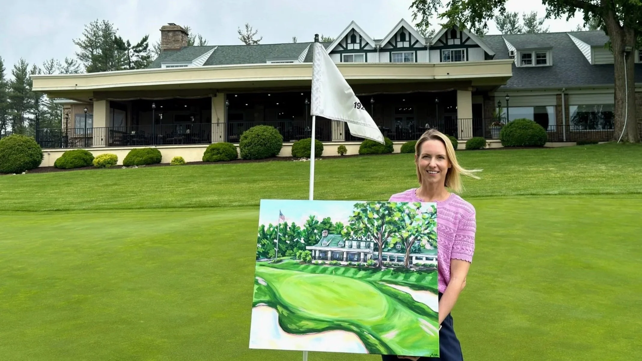 Shuylkill Country Club 18th Green and Clubhouse Original Painting
