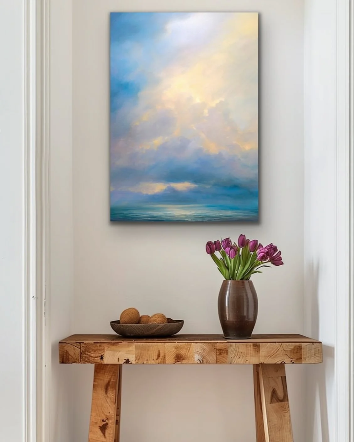 &ldquo;Awaken&rdquo; 30x24 oil on panel has SOLD to a collector and is heading to its new home.  Thank you @portlandartgallery! #buyart #ethereal #golden #clouds #luminousart