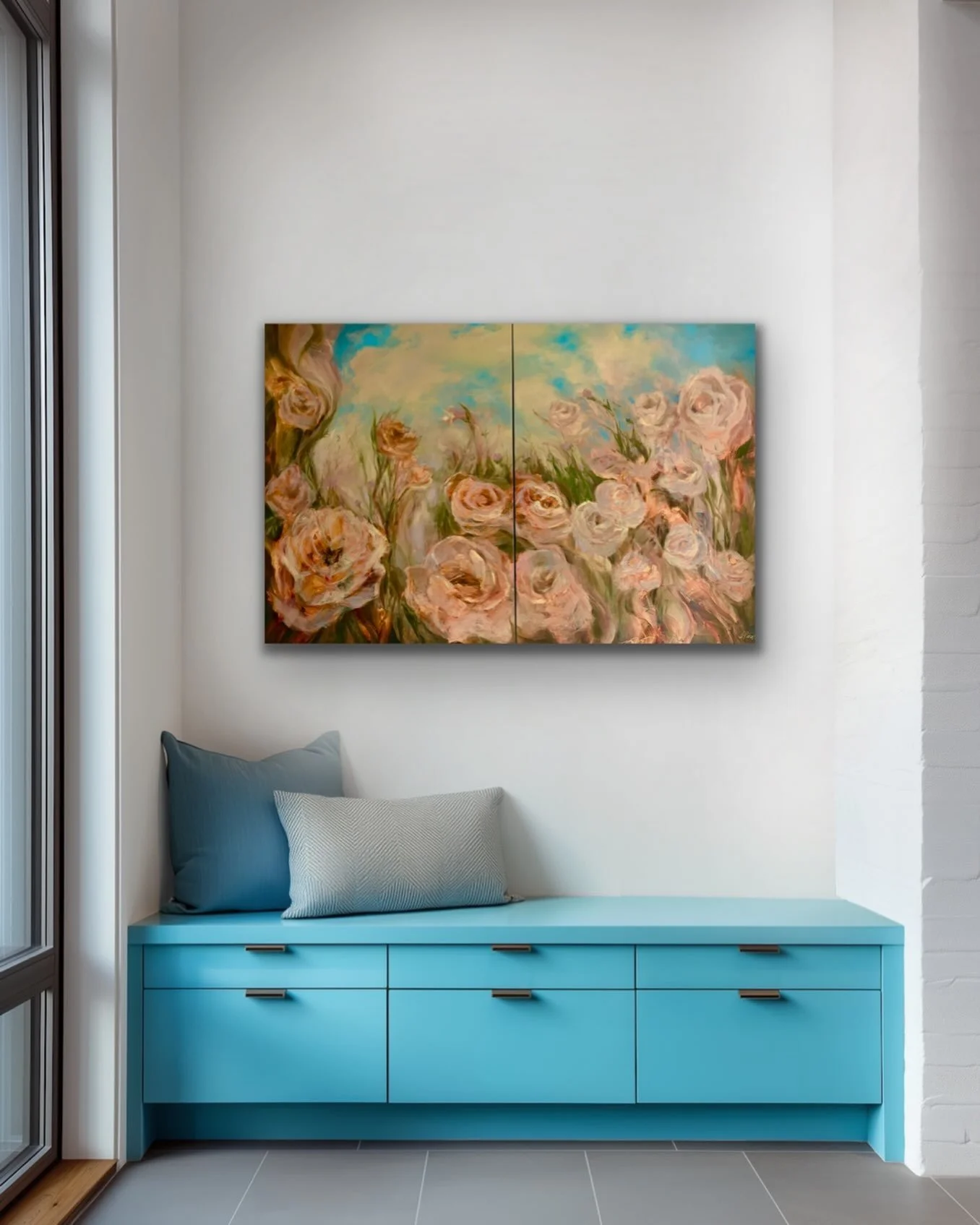 40x60 oil diptych &ldquo;Bliss&rdquo; brings joy to any space!