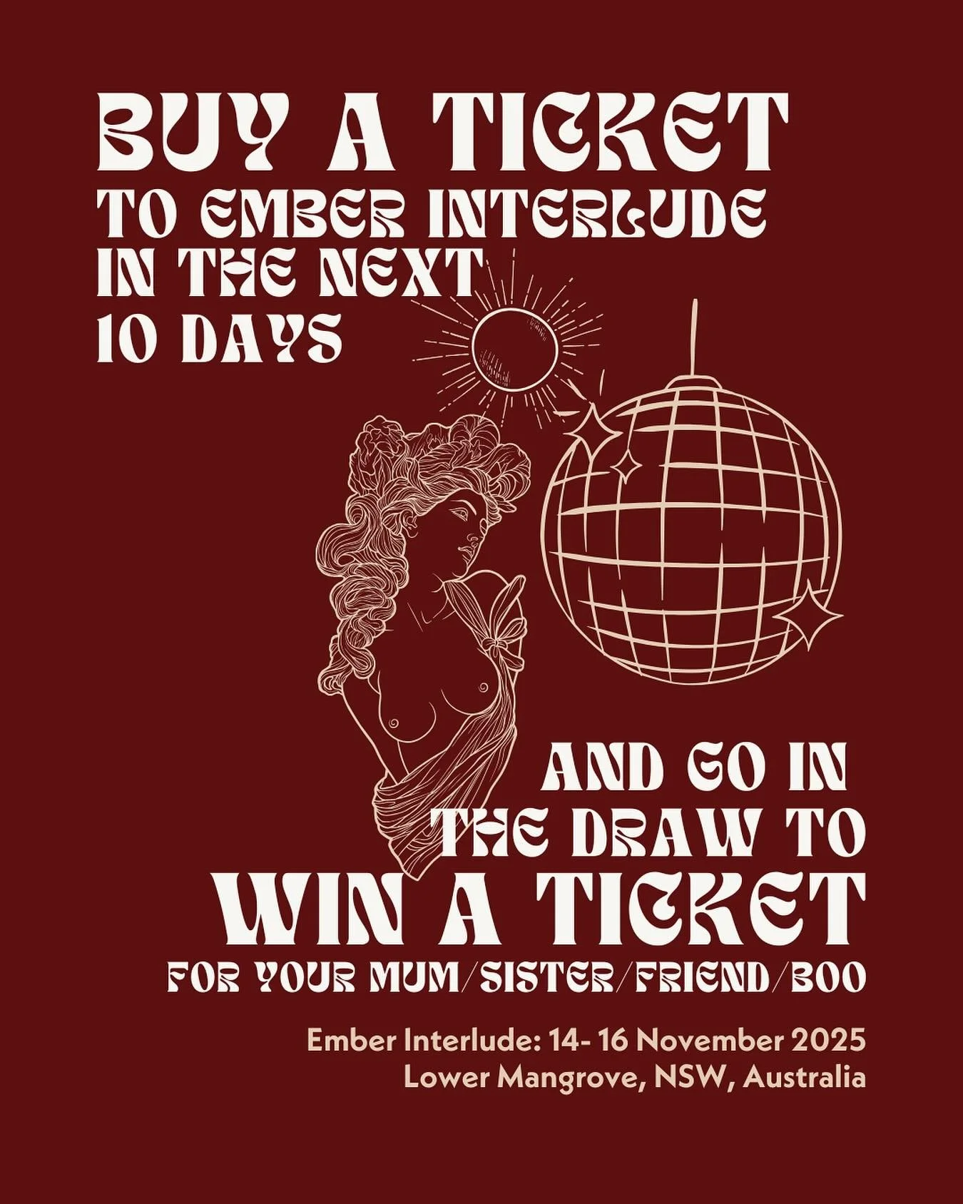 🔥 TICKET GIVEAWAY 🔥

We&rsquo;re officially 1 month out from Ember Interlude, so we thought we&rsquo;d celebrate with a little giveaway magic ✨

Buy a ticket in the next 10 days, and be automatically entered into the draw to win an extra ticket.
BY