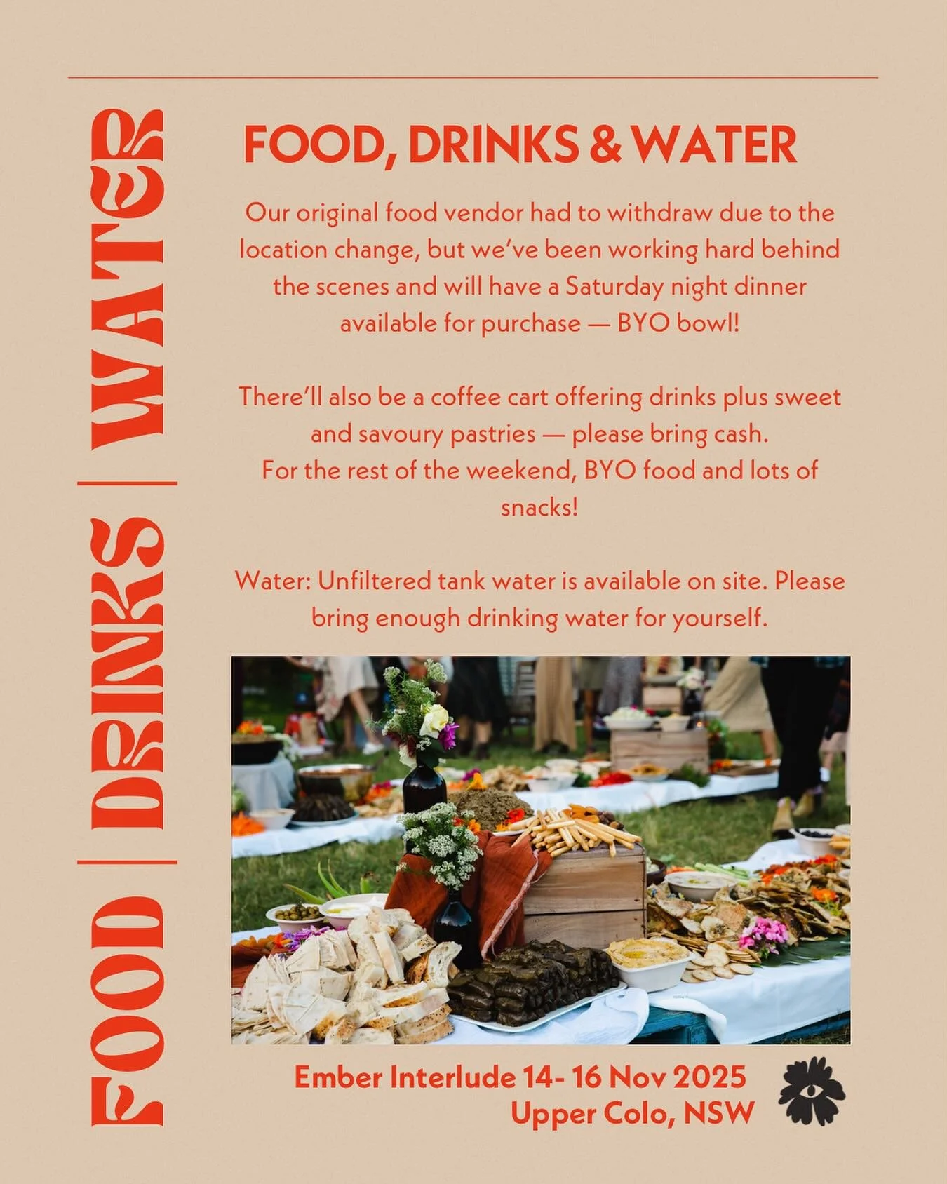 🍓Food &amp; Drinks Update:
Unfortunately our original food vendor had to withdraw due to the location change, but we&rsquo;ve been working hard behind the scenes and will have a Saturday night dinner available for purchase - BYO bowl!

There&rsquo;l