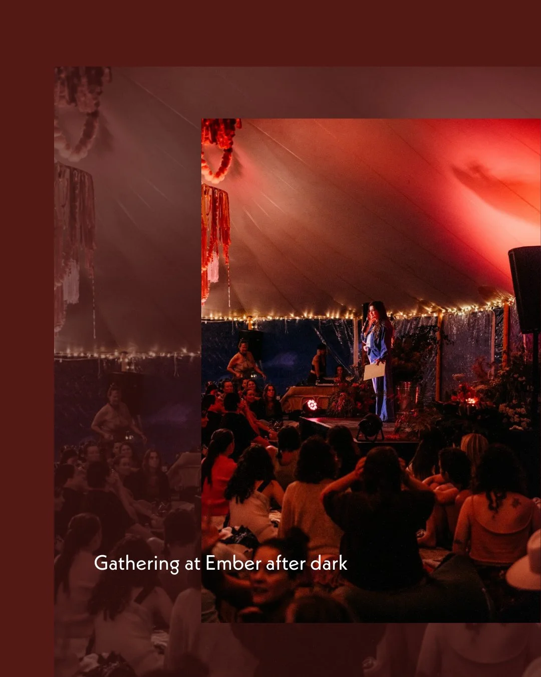 What are you up to this Friday night? ⁠
After dark at Ember we gather under the tent, beneath the stars to be entertained by our incredible performers. Here we are at Interlude (2025) with the formidable @isla__view on stage 🌹⁠
⁠
Original image by @