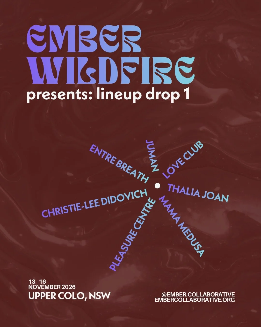 🔥✨ LINEUP DROP #1 ✨🔥

The first taste of what&rsquo;s to come at Ember Wildfire 2026 has arrived, and we couldn&rsquo;t be more excited.

Joining us this November:
🌿 JUMAN - singer, songwriter &amp; music producer, @juman_music 
🔥 Mama Medusa - p