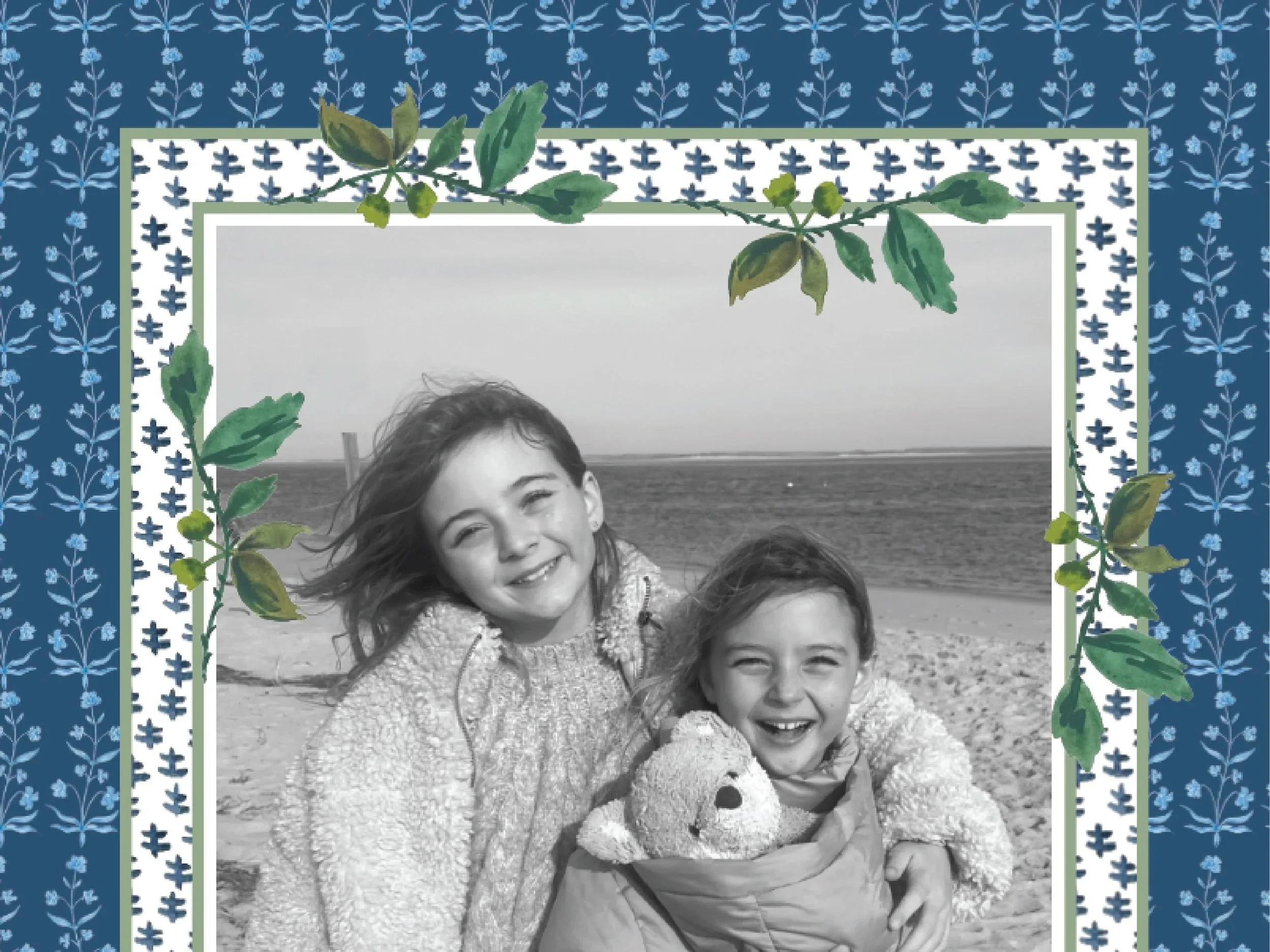 Blue Chintz Holiday Photo Card