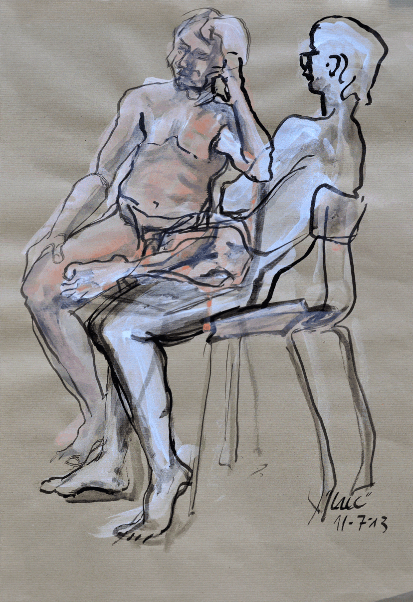 LUC auf Stuhl, Acryl auf Packpapier, 40x60cm, 2013