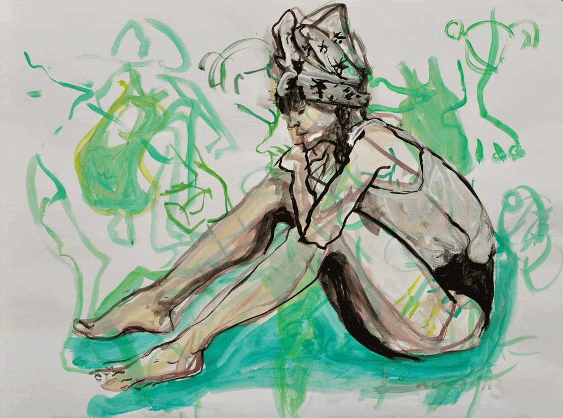 Spröde mit Tuch, Acryl auf Papier, 2013