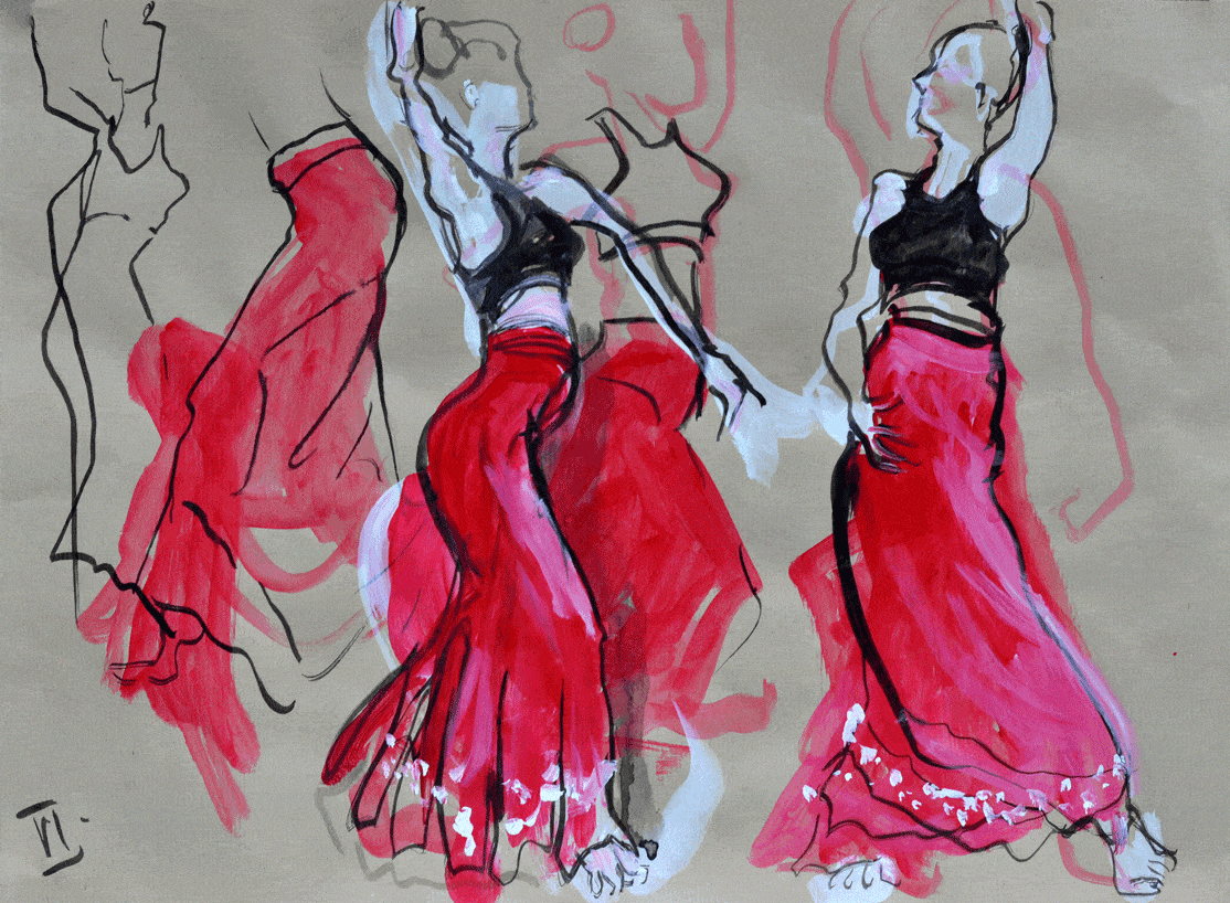 Flamenco I., Acryl auf Packpapier, 2013