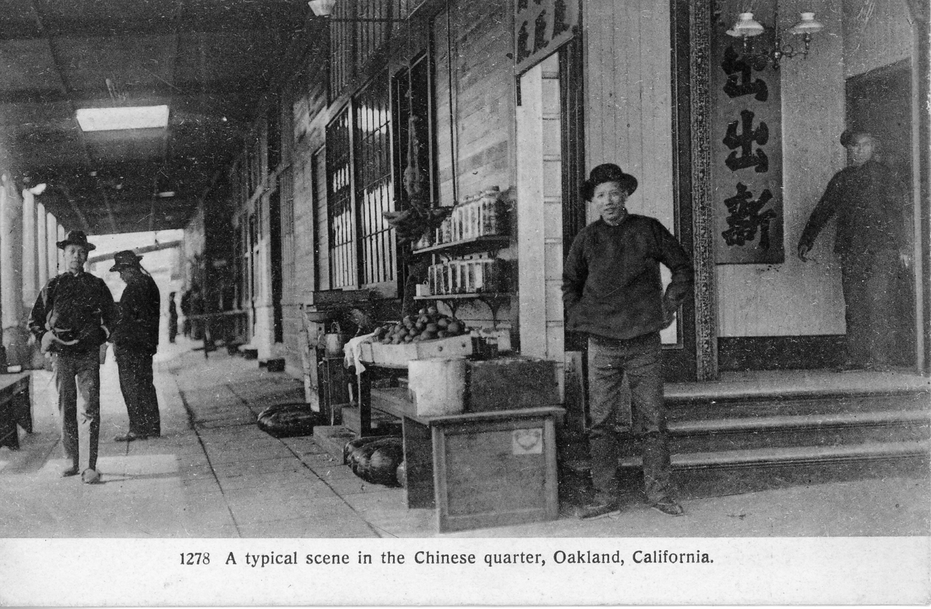 1880s postcard of a typical scene in the Chinese quarter, Oakland (Courtesy of Ed Clausen, Bill Wong, Arcadia Publishing from “Images of America: Oakland’s Chinatown”)