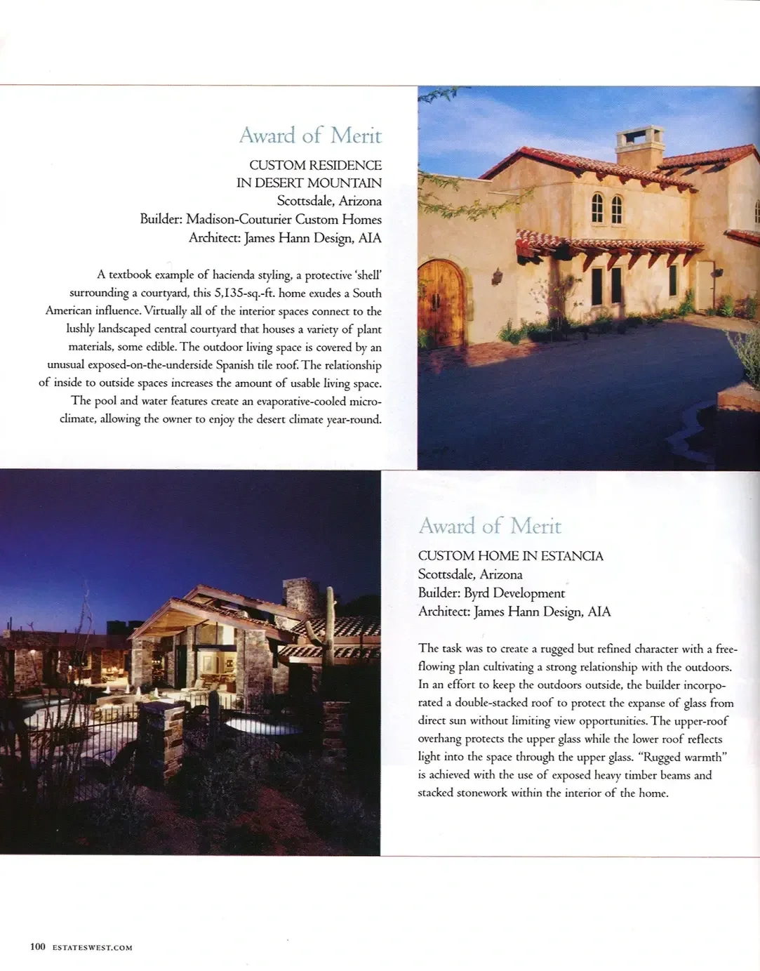 Award of Merit – Custom Residence in Desert Mountain and Custom Home in Estancia – Estates West, Fall 2003