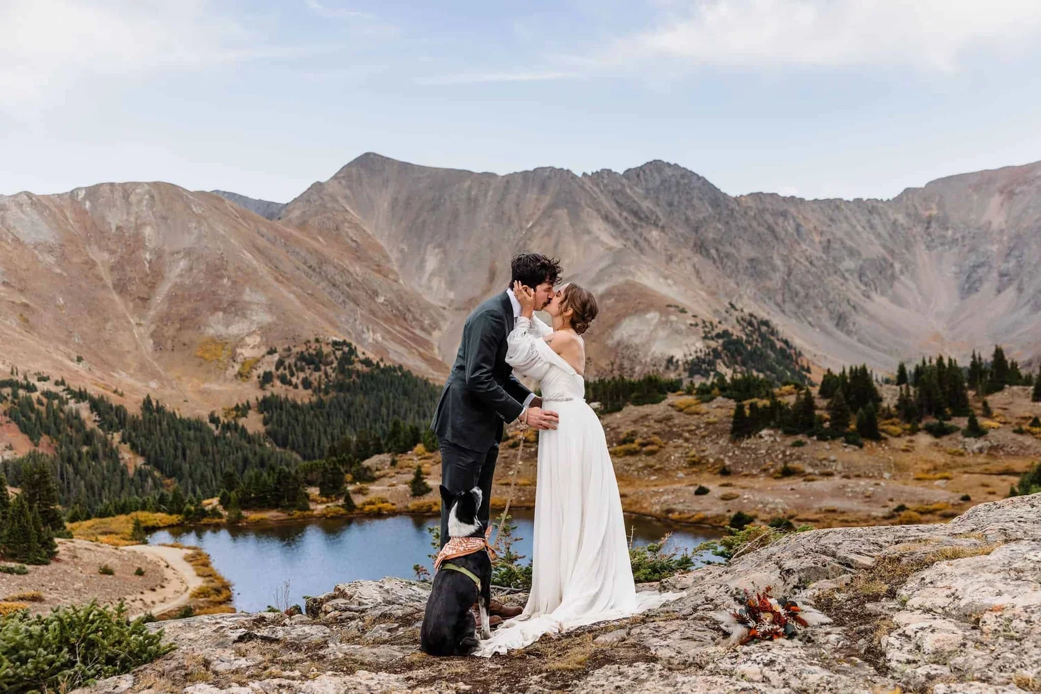 Fall elopement ceremony with a dog - close up