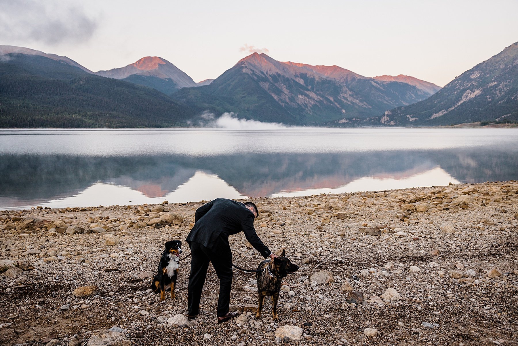 Dog-Friendly Sunrise Elopement at an Alpine Lake in Colorado