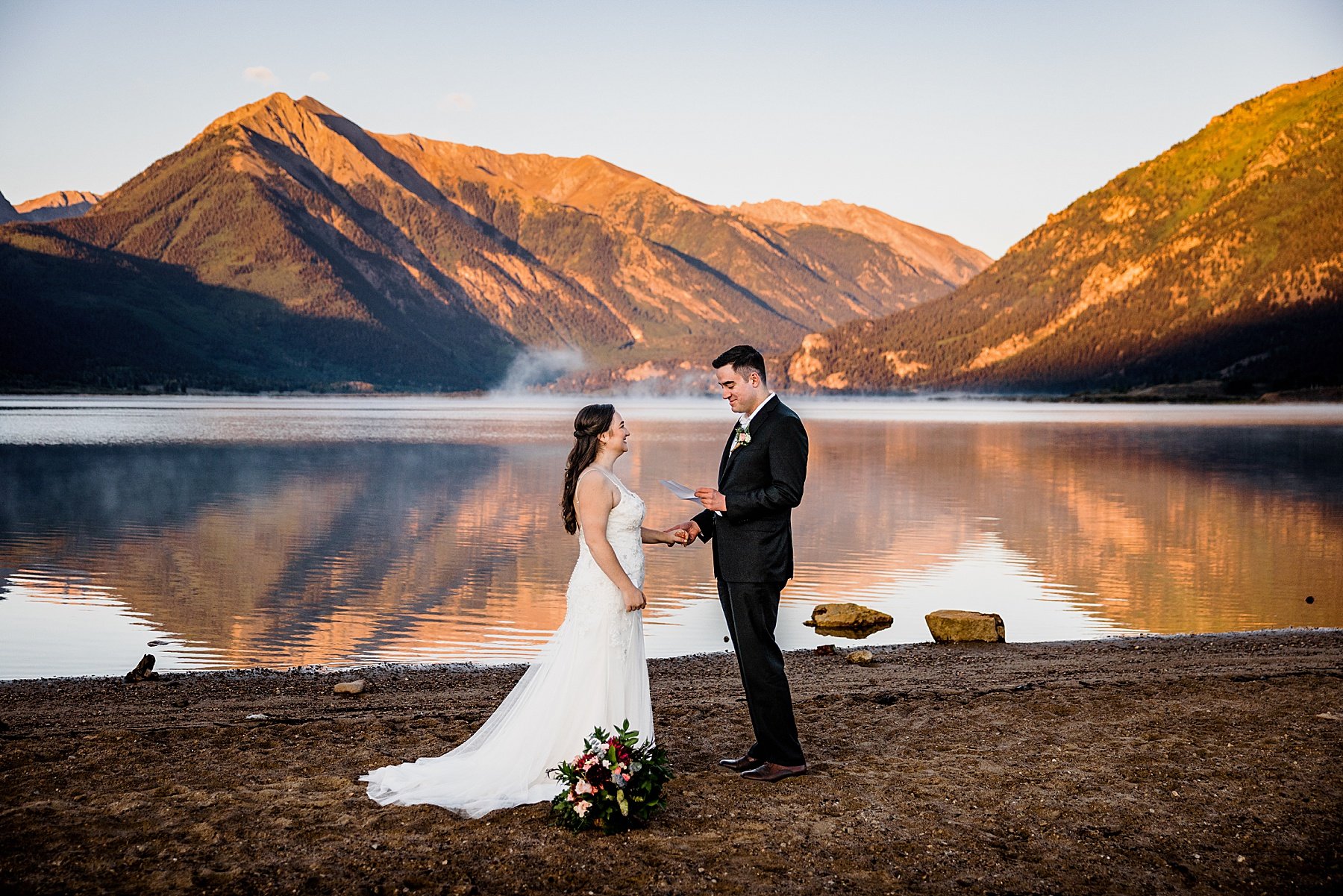 Dog-Friendly Sunrise Elopement at an Alpine Lake in Colorado