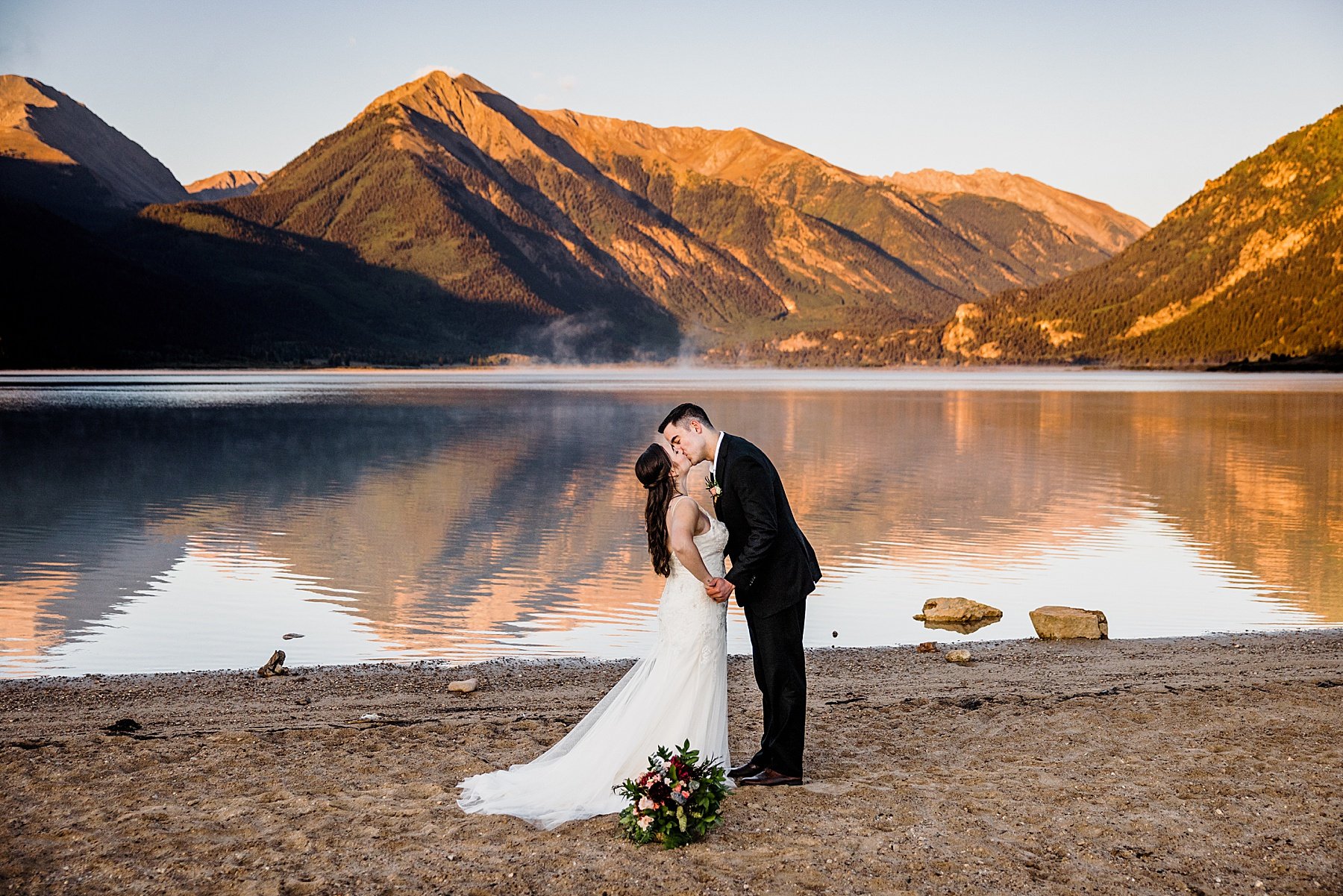 Dog-Friendly Sunrise Elopement at an Alpine Lake in Colorado