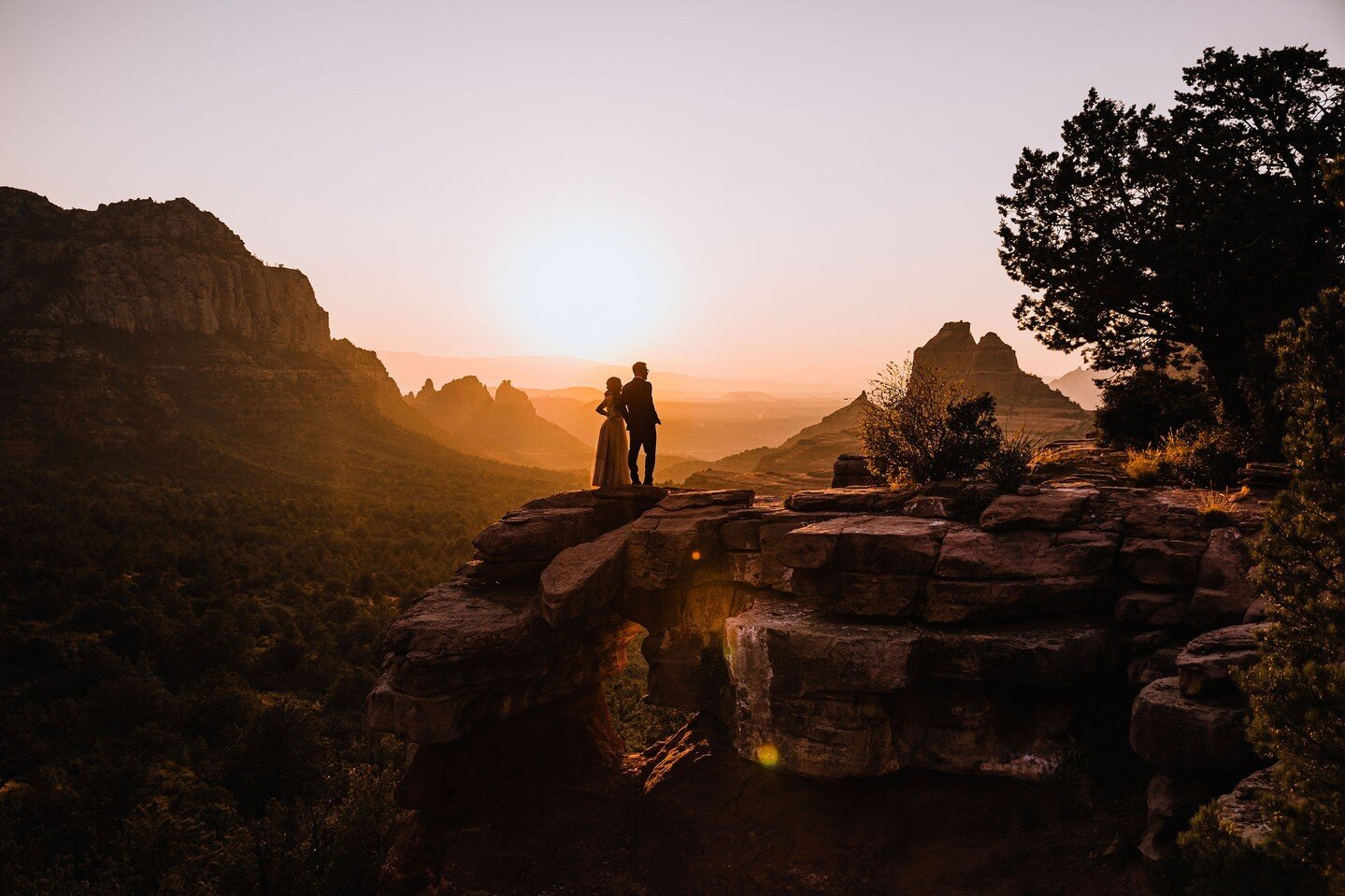 🏜️ From Sedona, to Moab, to Joshua Tree, desert sunsets never disappoint.

One sunset we will never forget was on S + Z's elopement day. We ended the evening on a rocky overlook at sunset. There was golden light, bright orange light, and then BAM! P