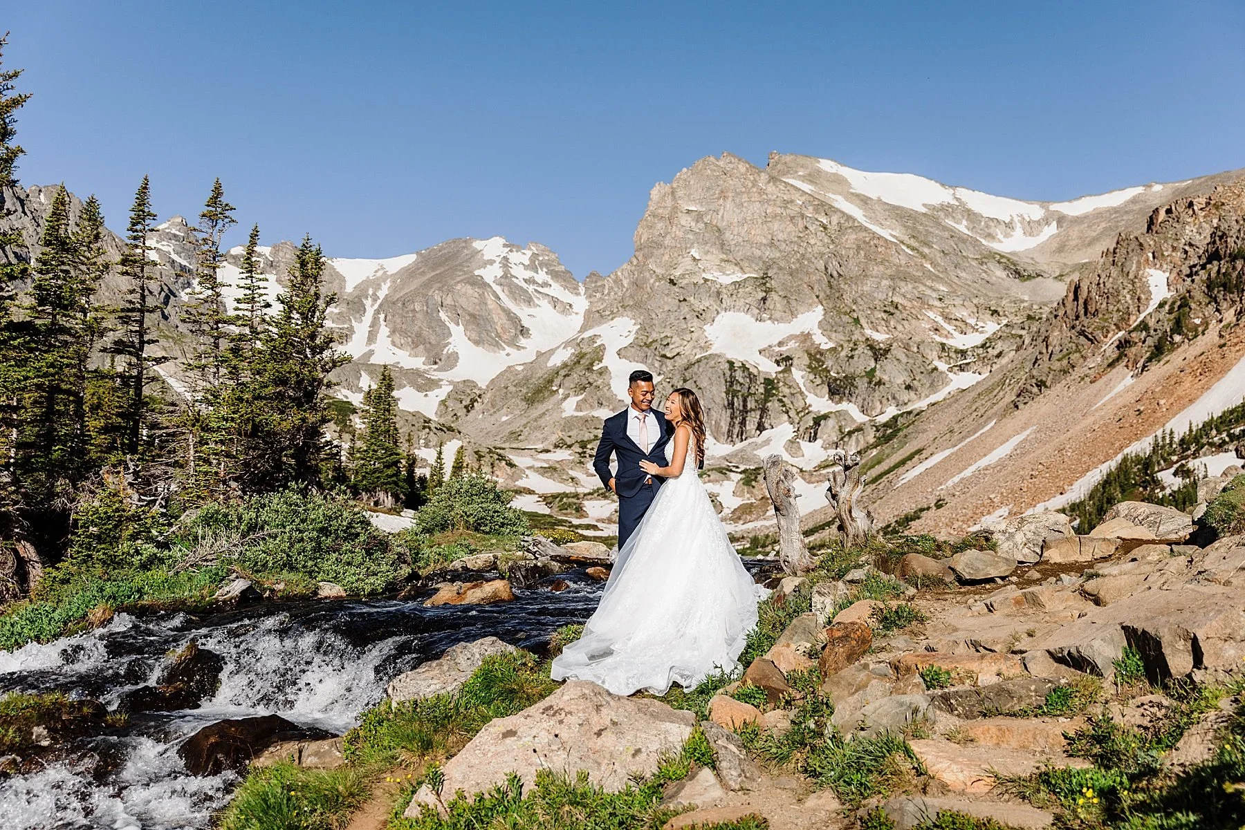 Mountain elopement at a waterfall