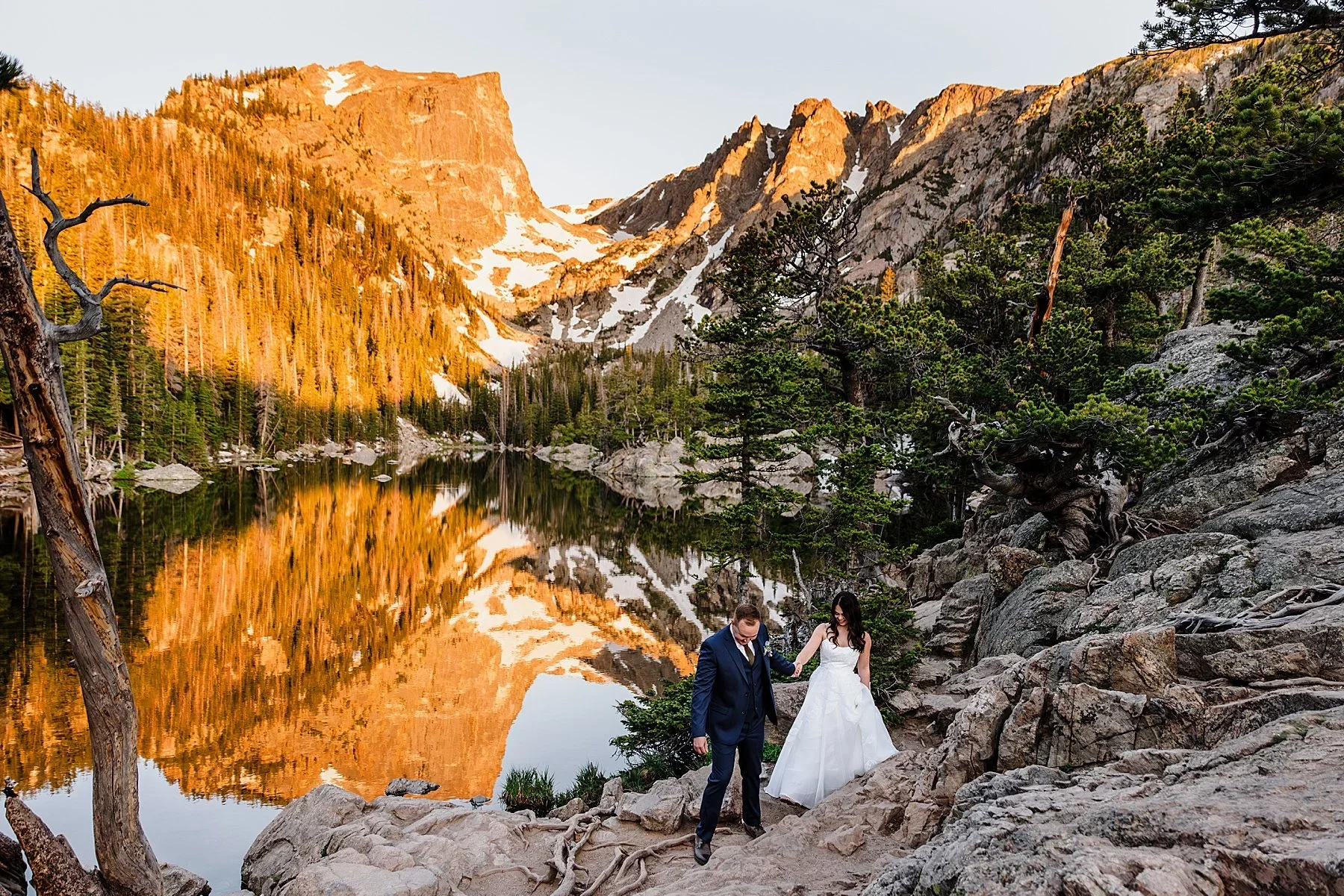 Sunrise elopement at an alpine lake