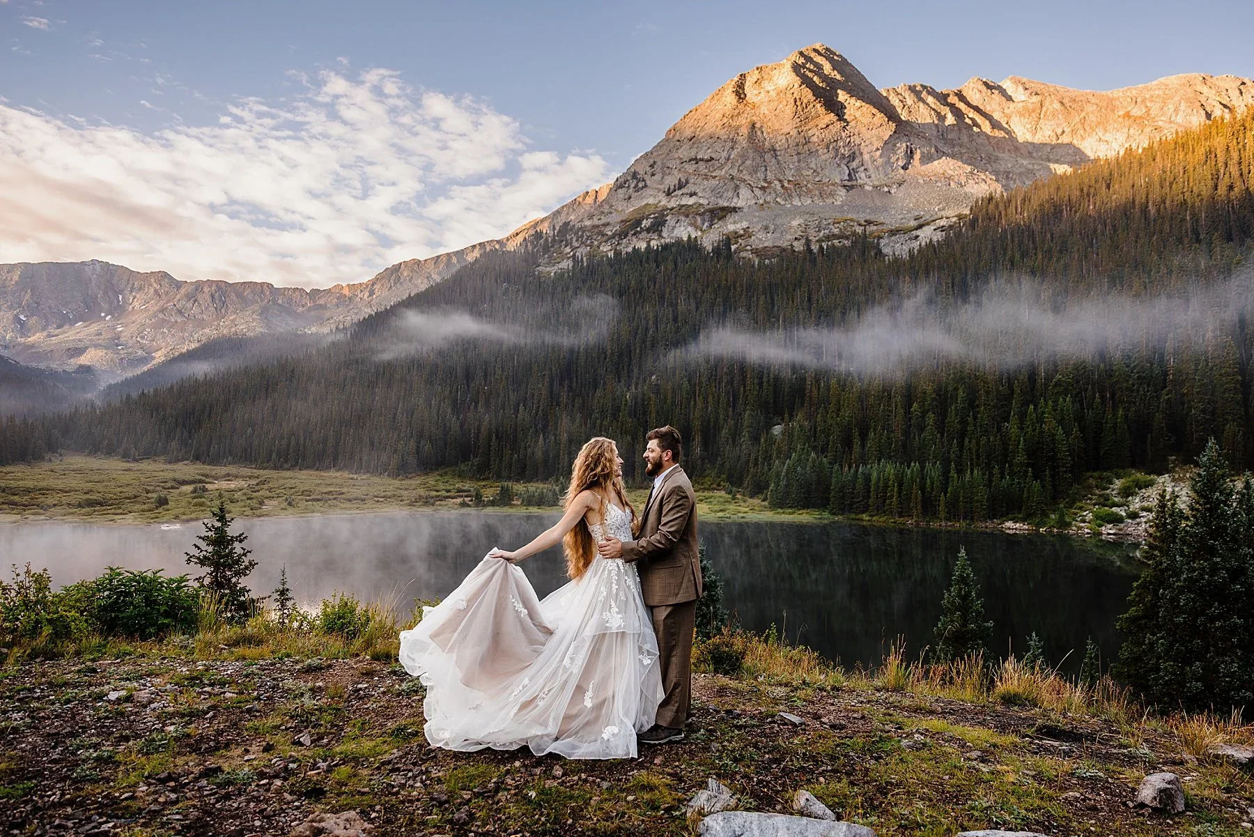 Sunrise alpine lake elopement in Colorado