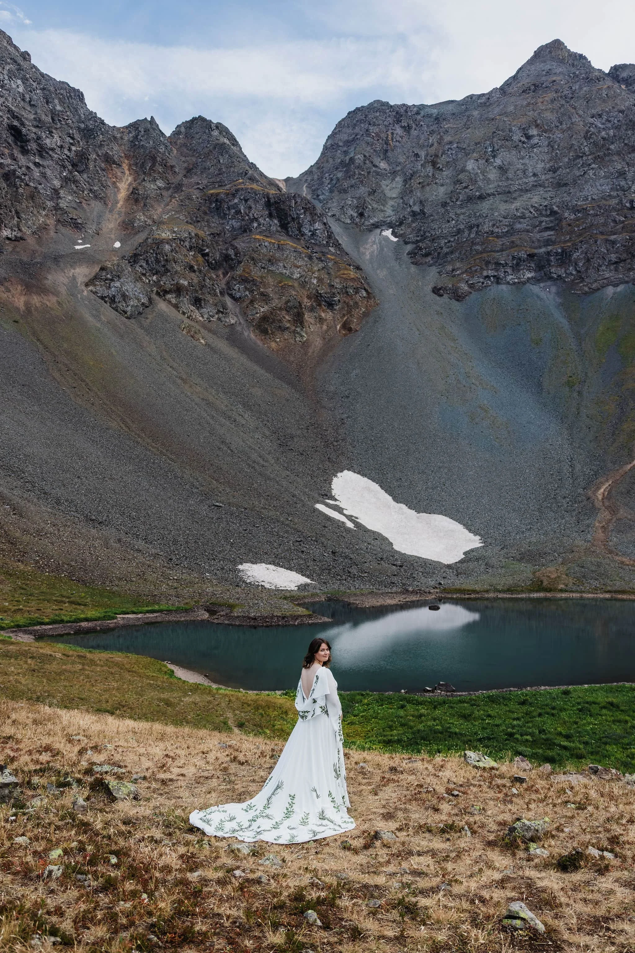 Bridal portrait at an alpine lake
