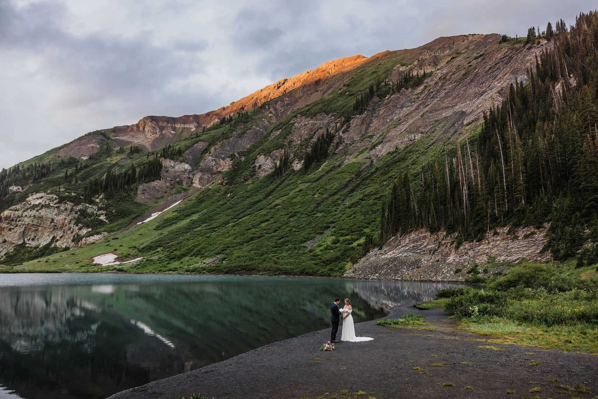 Sunrise alpine lake elopement in Colorado