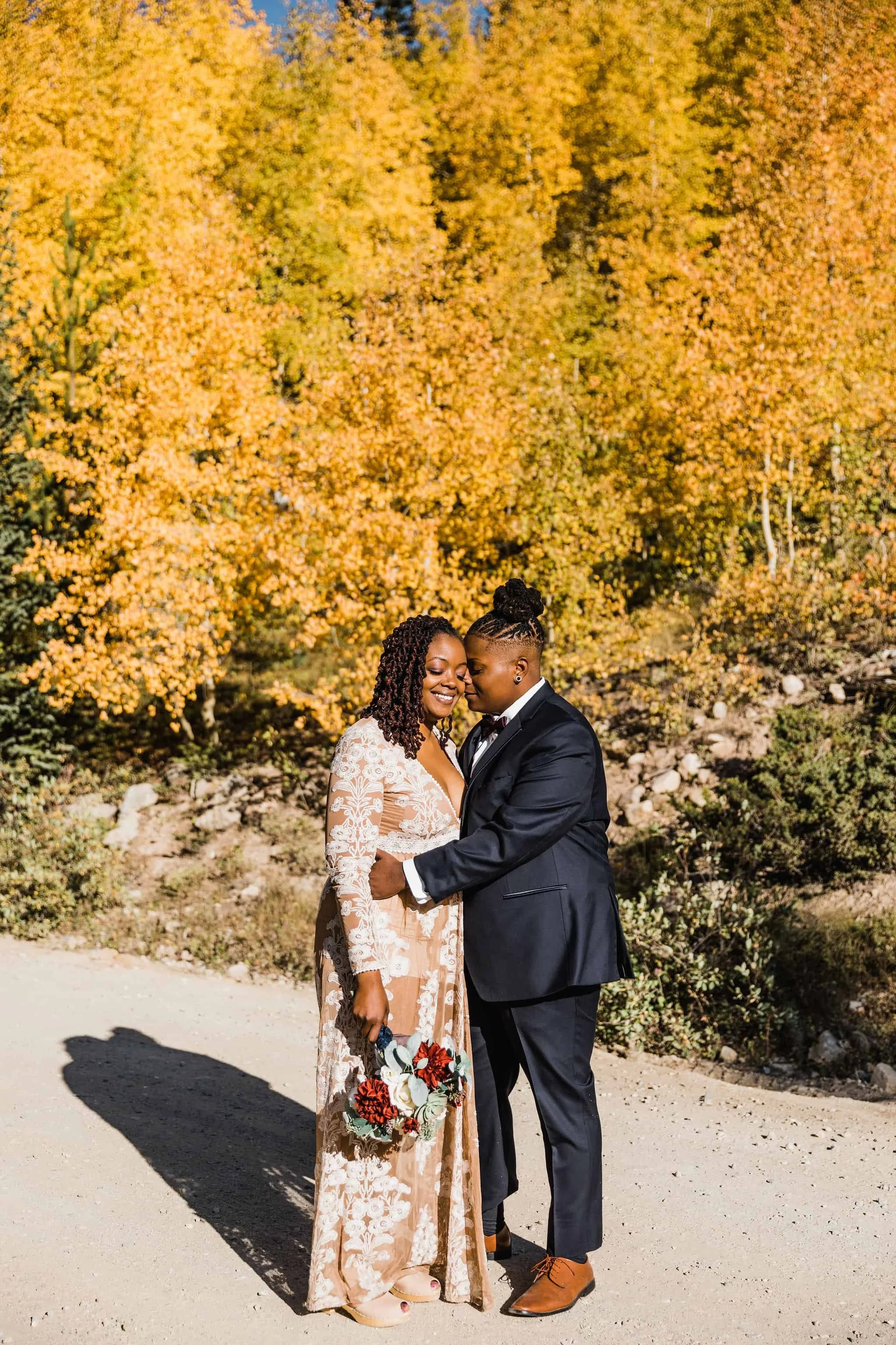 LGBTQ elopement couple in the fall