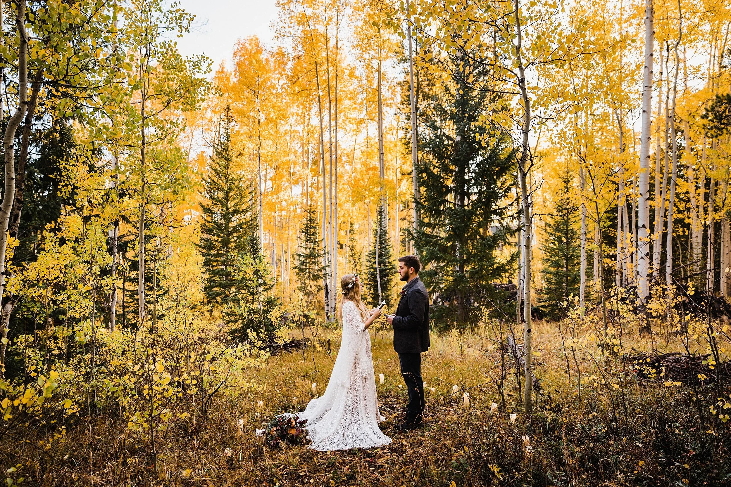 Fall aspen grove elopement ceremony in Colorado