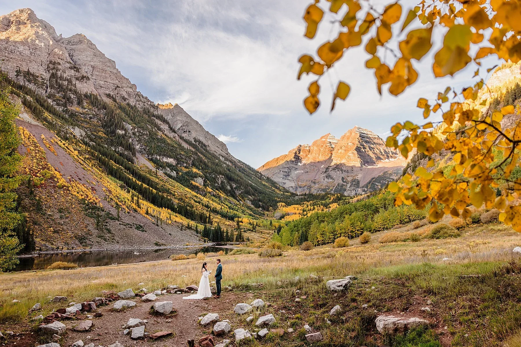 Sunrise elopement at Maroon Bells