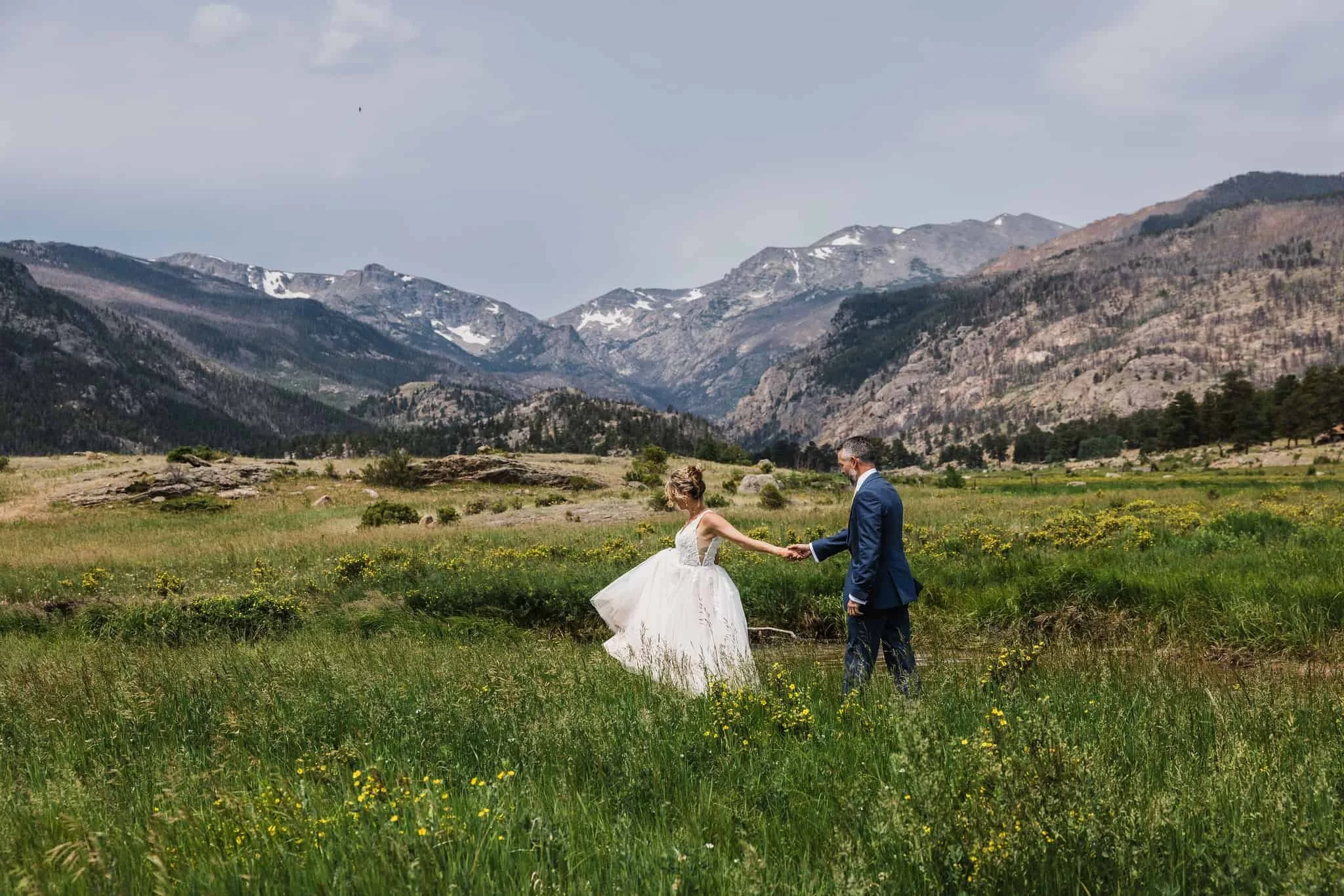 Summer elopement in a meadow in Rocky Mountain National Park