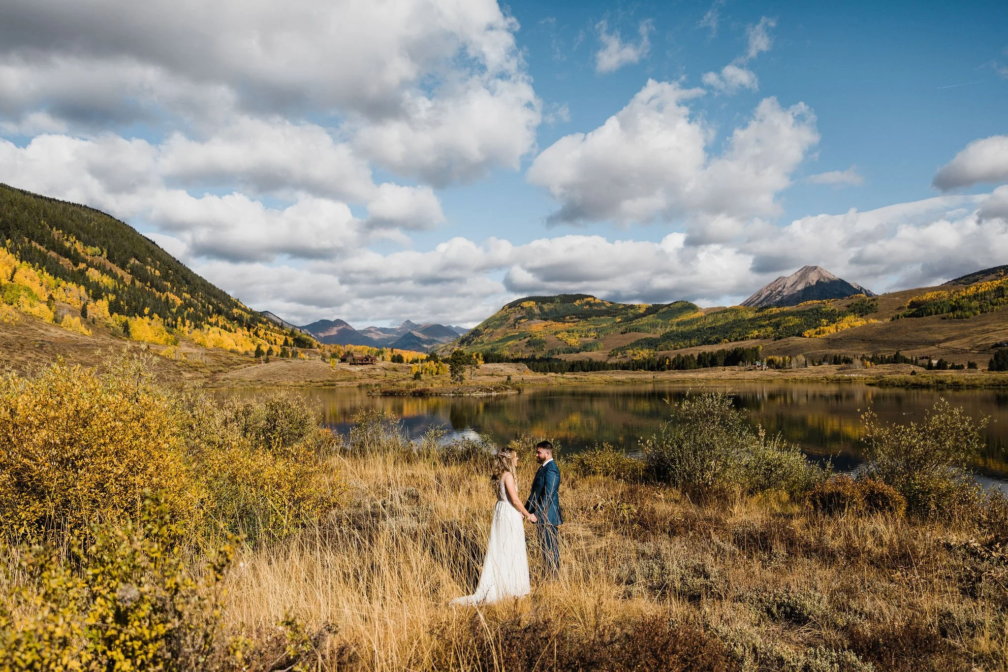 Elopement at a lake with fall color