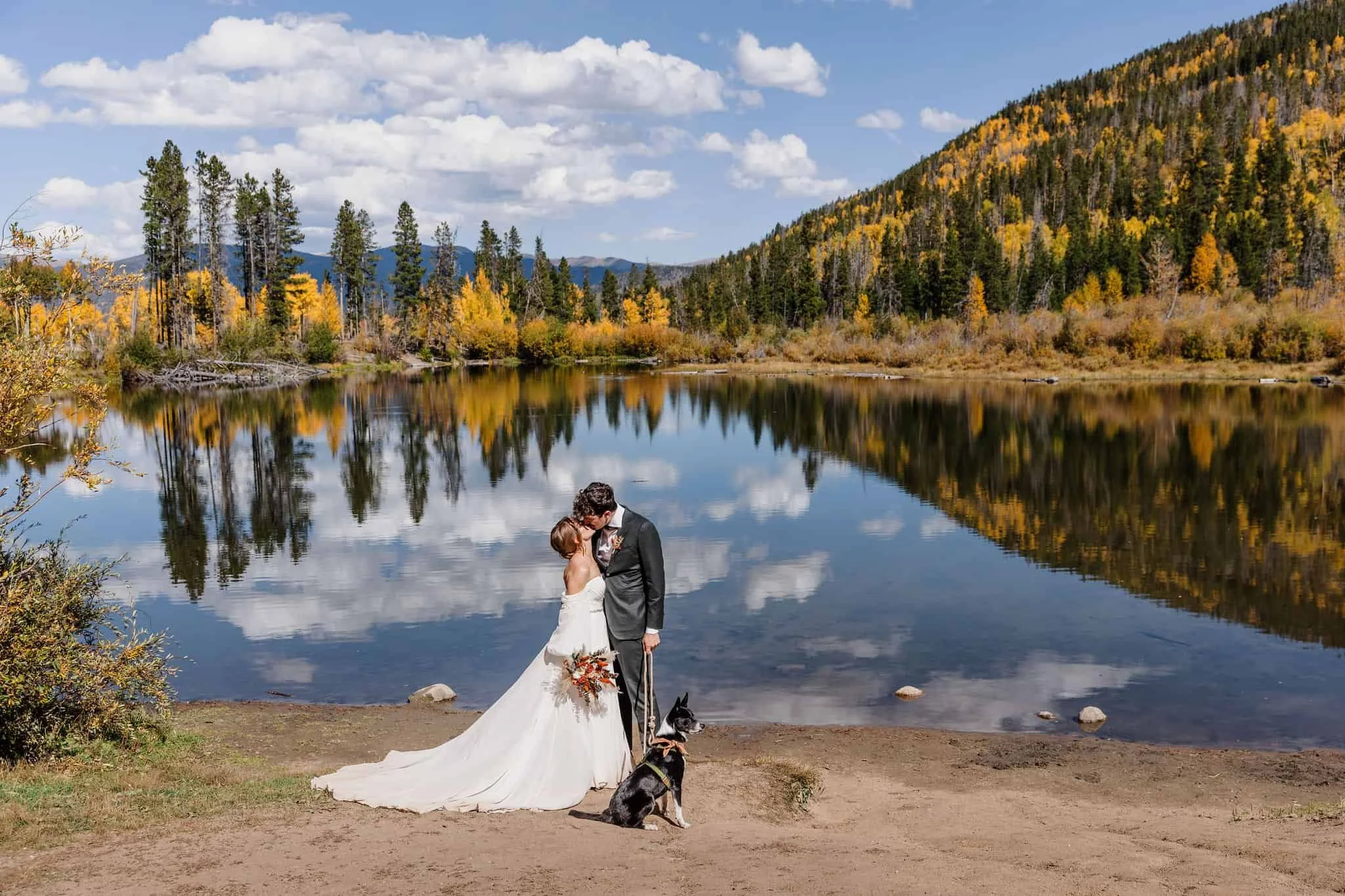 Elopement at alpine lake with fall color