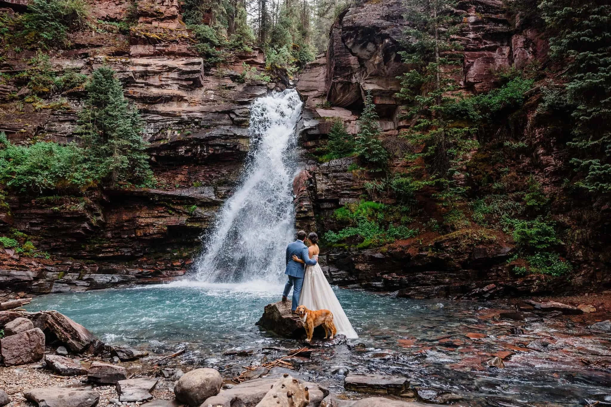 Dog-friendly waterfall elopement