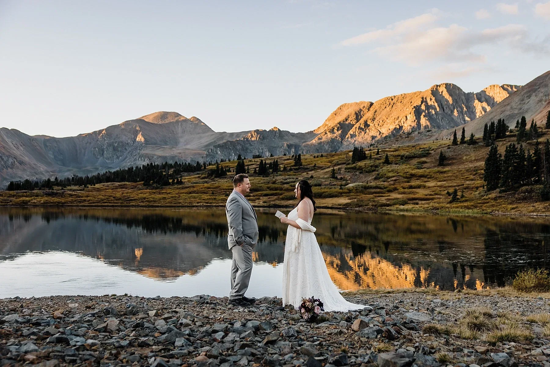 Sunrise elopement at a mountain lake