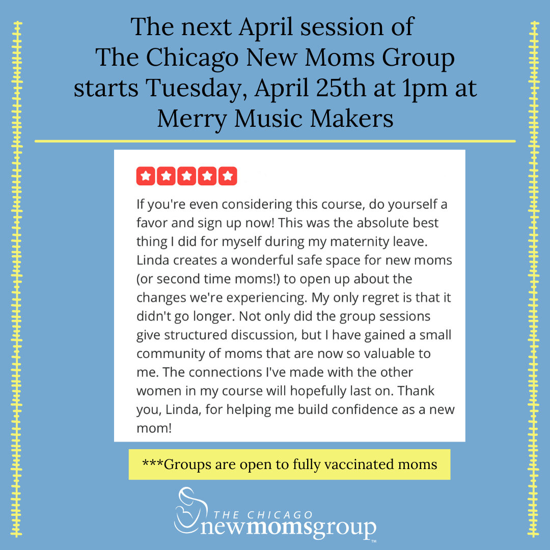 The next April session of The Chicago New Moms Group starts Tuesday, April 25th at 1pm at @merrymusicmkrs located at 3759 N. Ravenswood​​​​​​​​​​​​​​​​​​👶for moms of babies 0-6 months ⠀⠀⠀⠀⠀⠀⠀⠀⠀
👶Discussion topics include the transition to motherhoo
