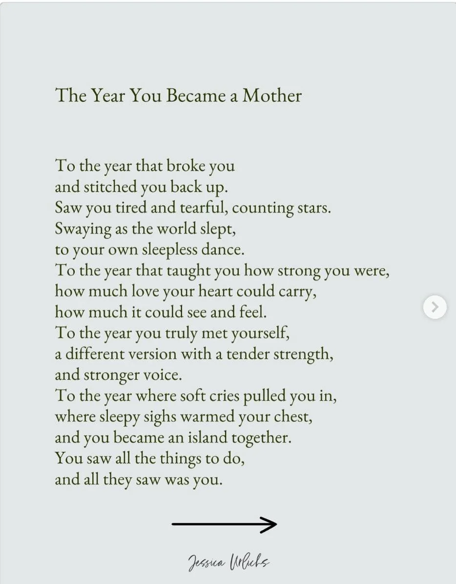 The first year of motherhood is so transformative.  I love the way this puts it all the feelings into words.  Credit @jessurlichs