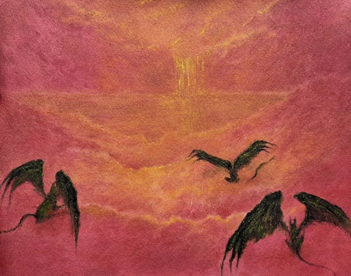 from another world, 2023, oil on unstretched canvas, 16 x 20 inches