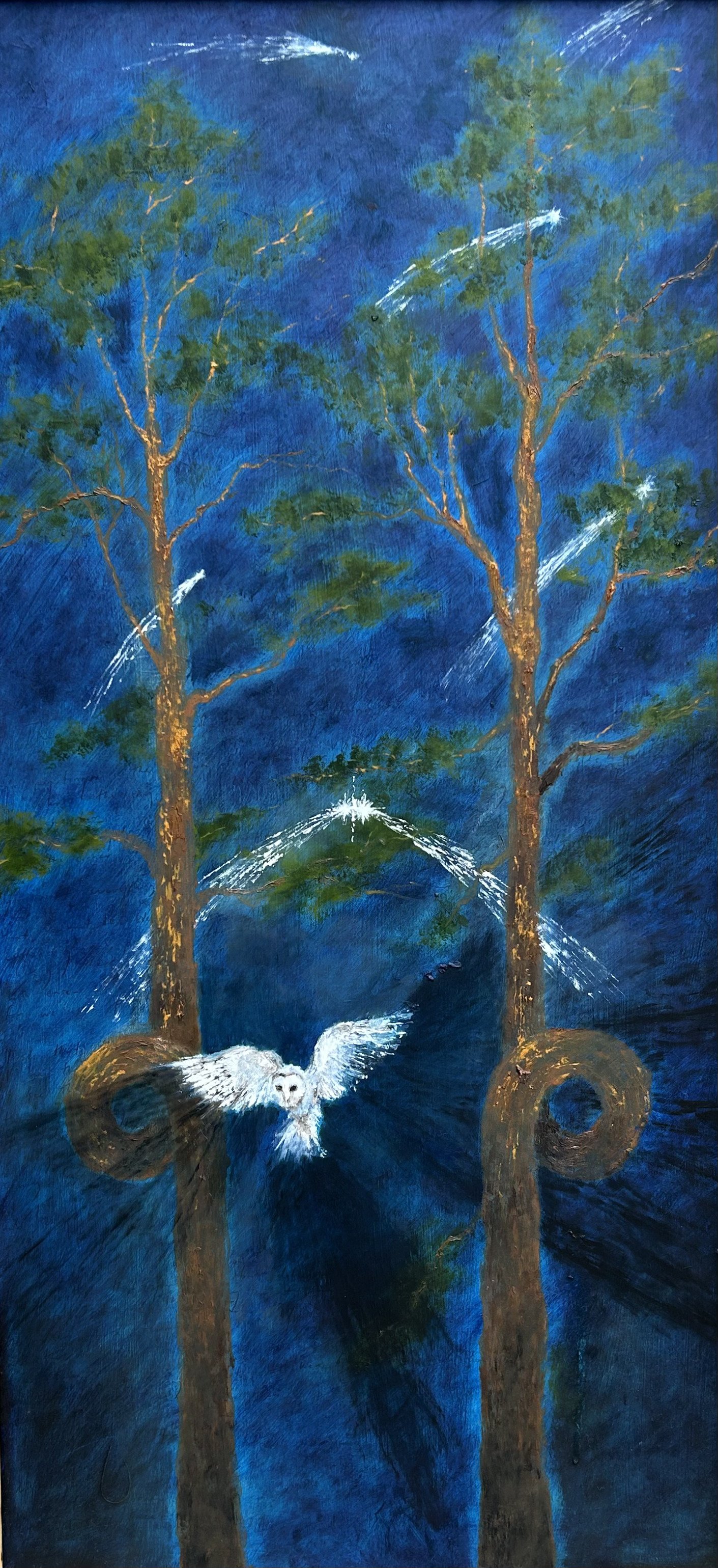 gate, 2025, oil on wood panel, 20 x 37 inches