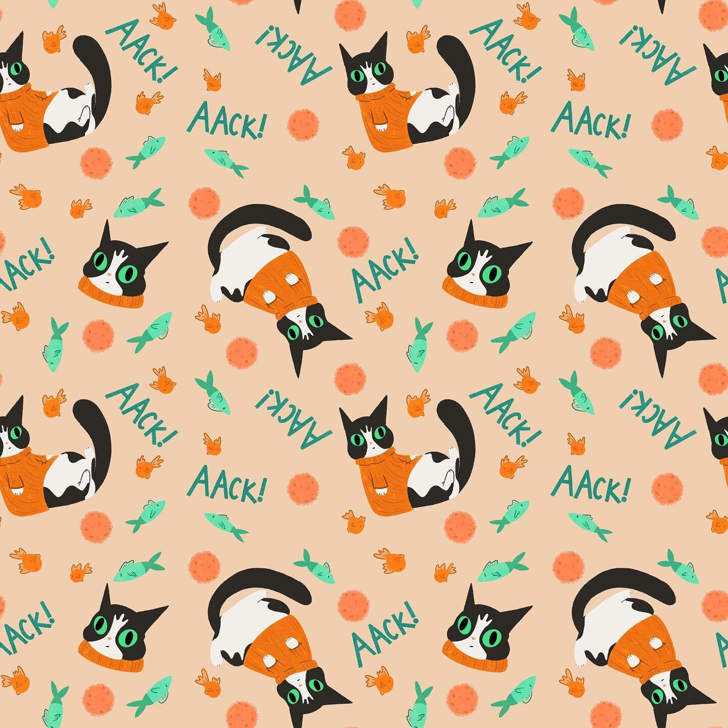 A quick little pattern I did of Sheldon, I still need to buy him an orange sweater in real life #pattern #patterndesign #illustration #illustrator #procreate #catsofinstagram #ipadpro #instaart #instaartist #thepalelittlefox #catillustration #catillu