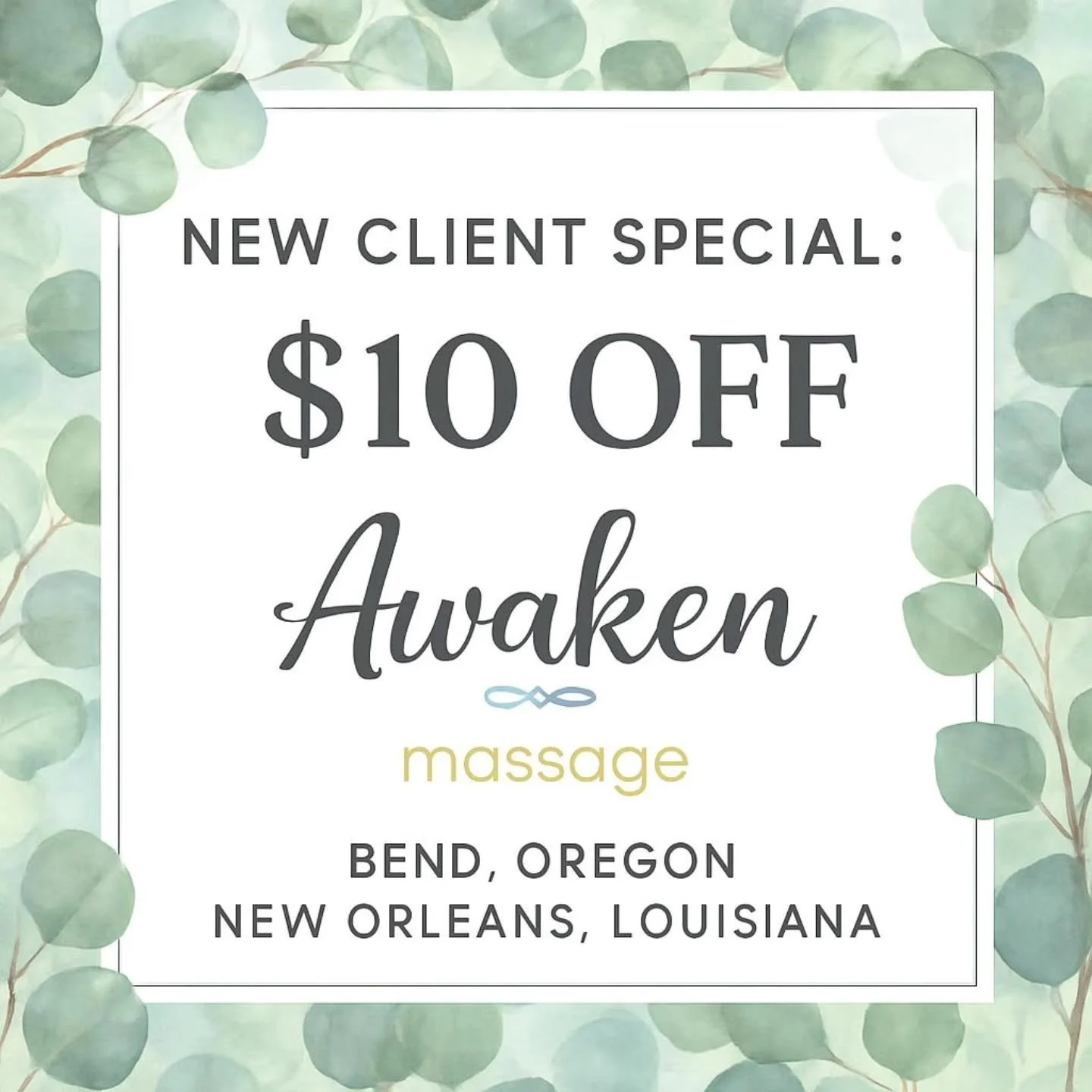 ✨ Exciting News! ✨

Awaken Massage is thrilled to announce the opening of my second location on February 16th in the vibrant French Quarter of New Orleans, Louisiana! 🎉 To celebrate, all new clients will receive **$10 off any service!**

And because