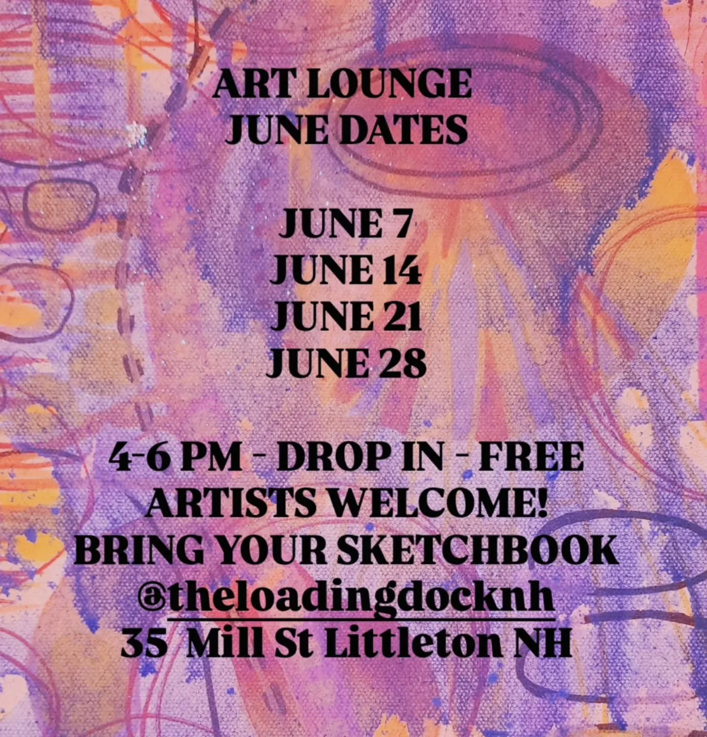 JUNE 💜 Did you know there is a new artist group / salon / creative meetup in Littleton New Hampshire?? Our tiny town is turning into a THRIVING art community, and we are here to support that!

Art Lounge is for every artist - whether you're a pro de