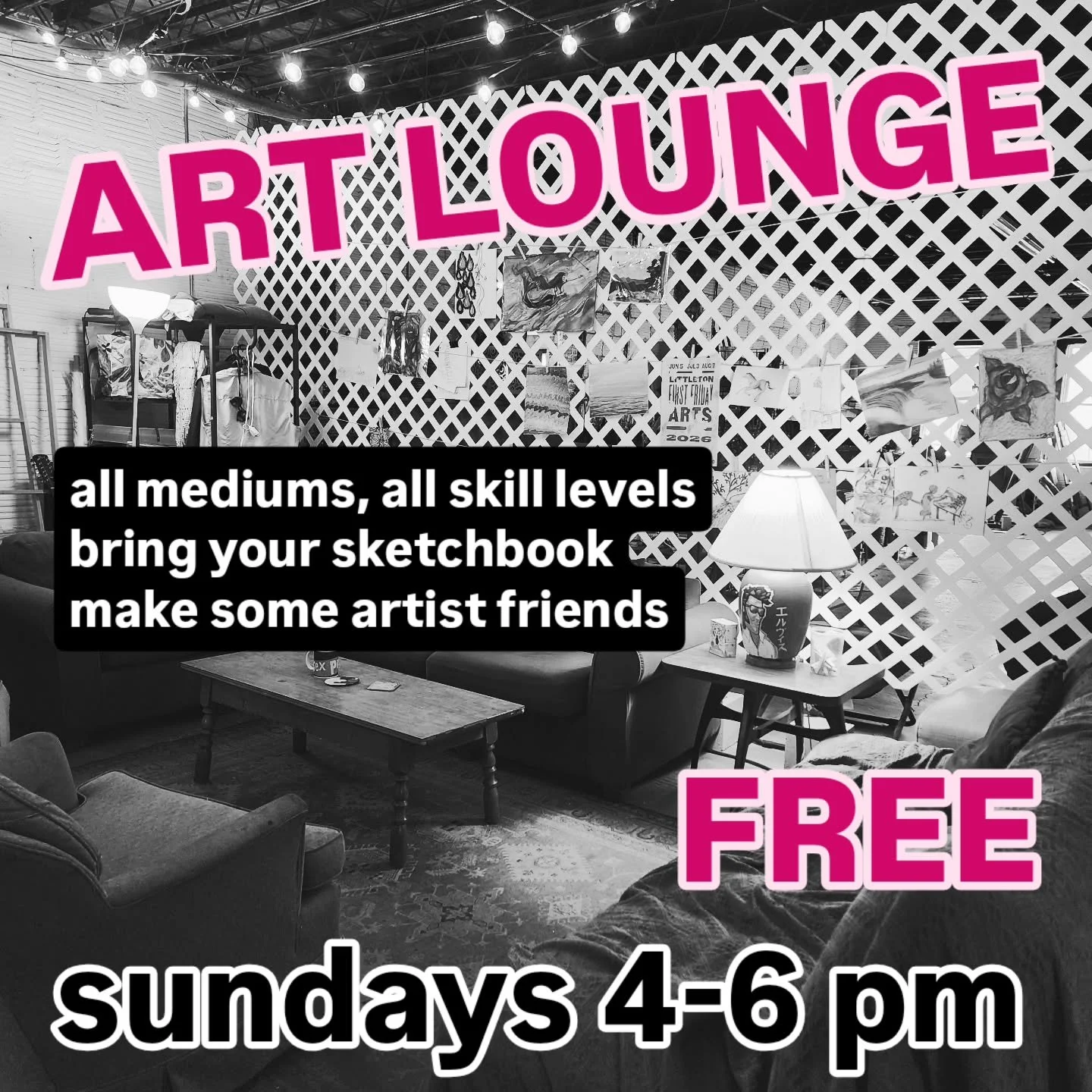 Attention local artists! Don't stay stuck in your studio.... come hang out with us :)

Art Lounge is a salon-style hangout for artists to network, exchange tips &amp; ideas, give each other feedback, and get support. You don't have to go it alone 🎨?