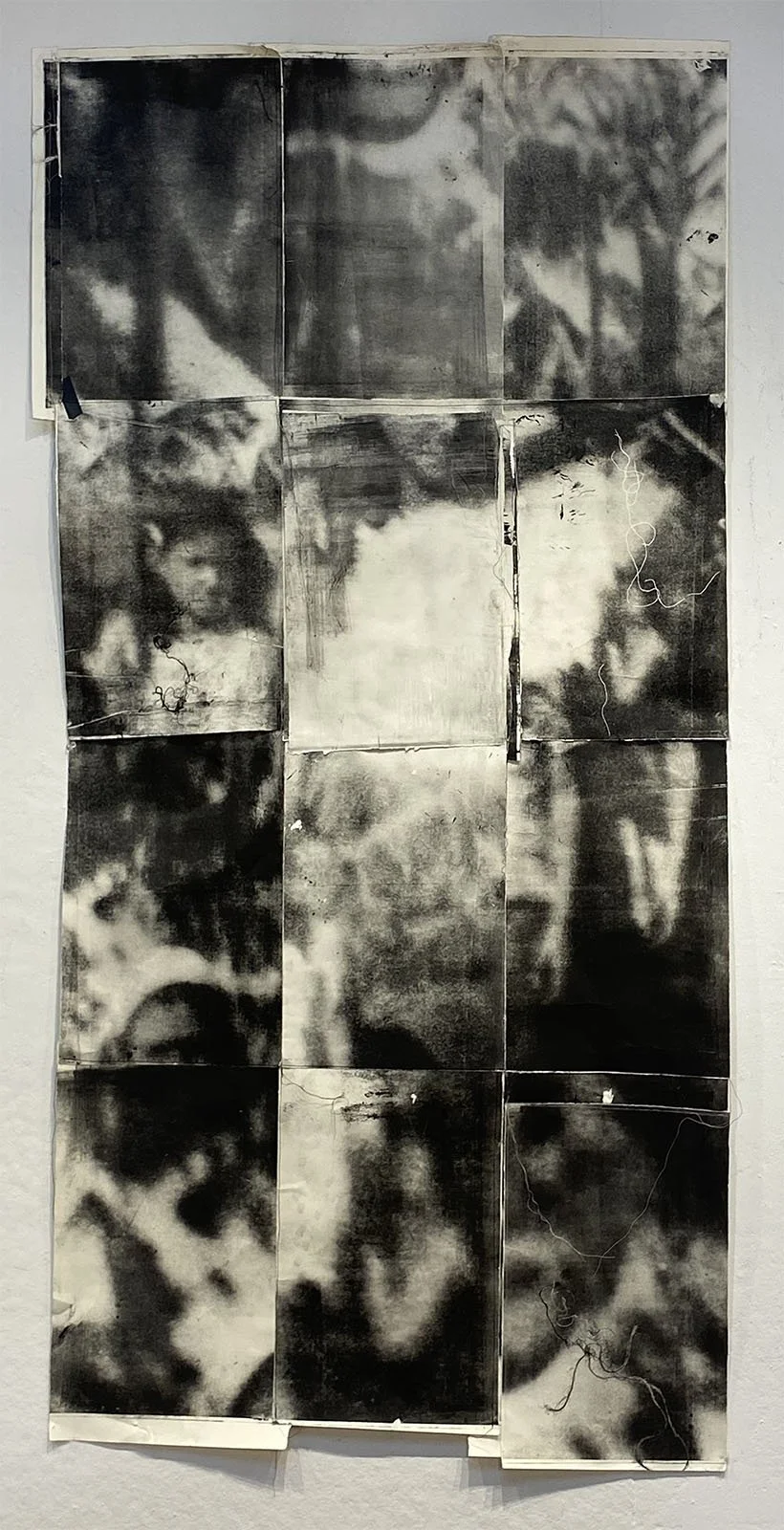 Untitled (asi en el cielo como en la tierra)
2025, lithography on paper, tape, thread, 66 x 32 in