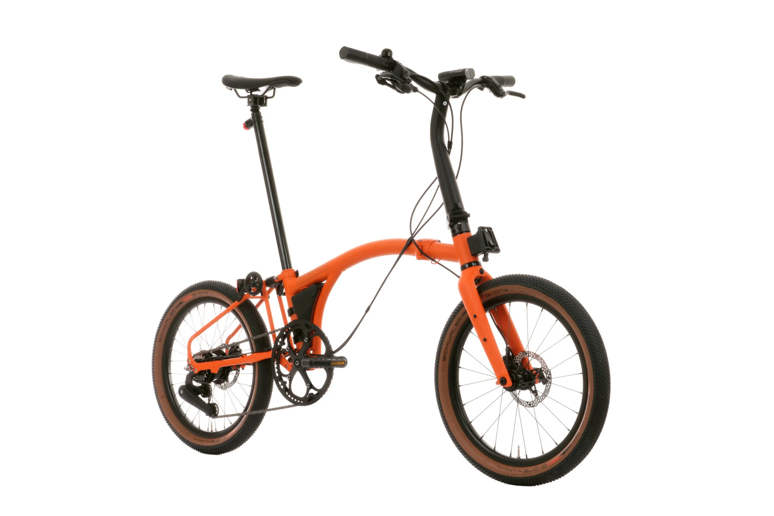 Brompton G Line in Adventure Orange unfolded